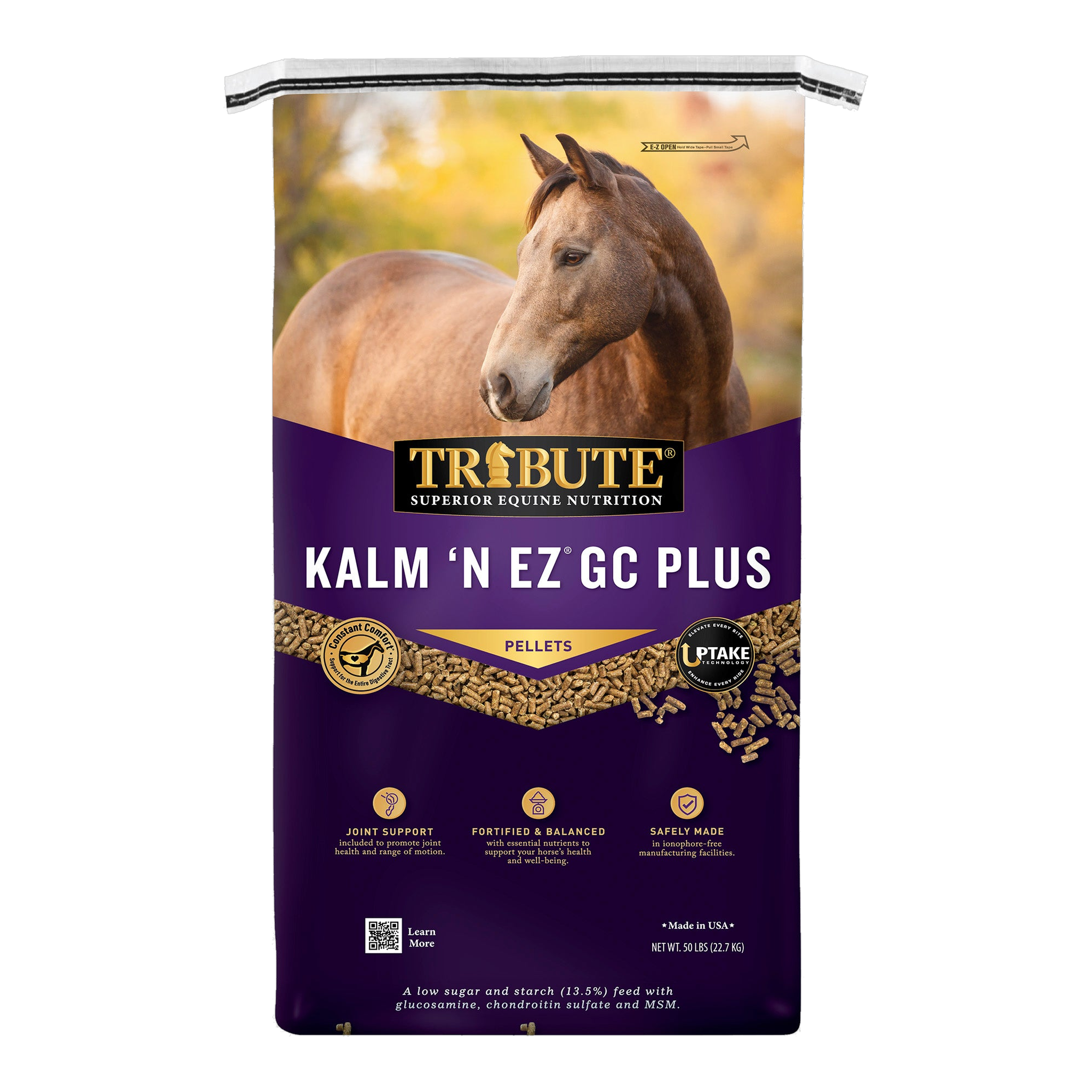 Tribute Kalm 'N EZ GC Plus Horse Feed 50 lb bag, front #50 lb