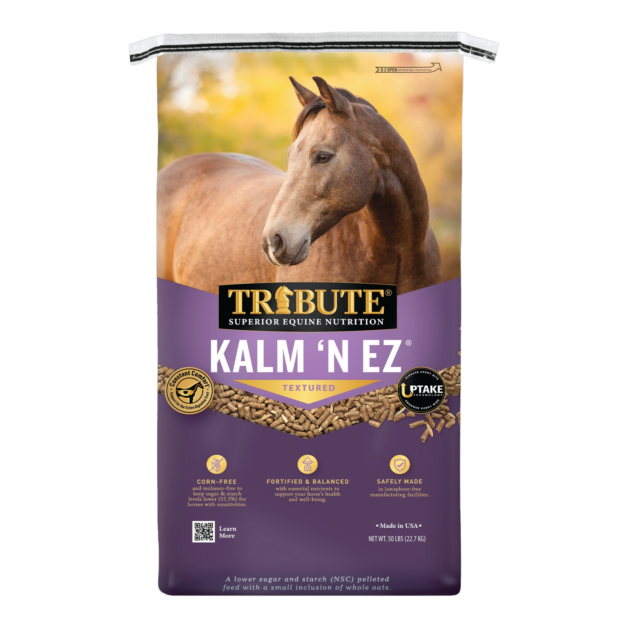 Tribute Kalm 'N EZ Textured Horse Feed 50 lb bag front #50 lb