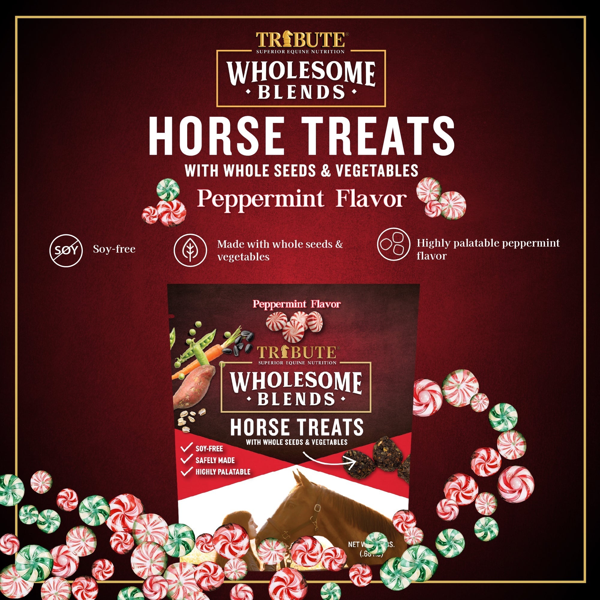 Tribute Peppermint Wholesome Blends Horse Treats peppermint flavor graphic