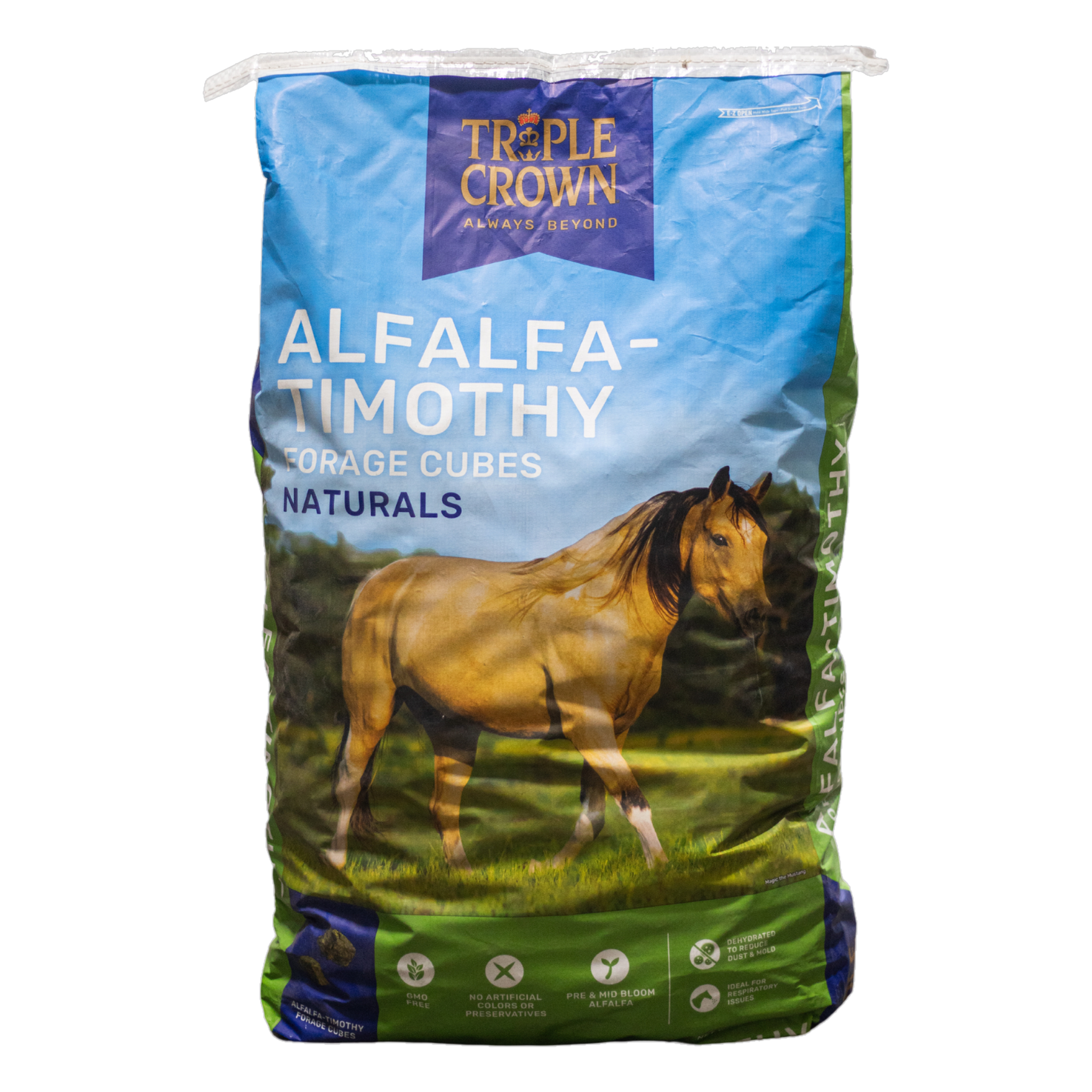 Triple Crown Naturals Alfalfa-Timothy Forage Cubes 50 lb bag, front of bag #50 LB
