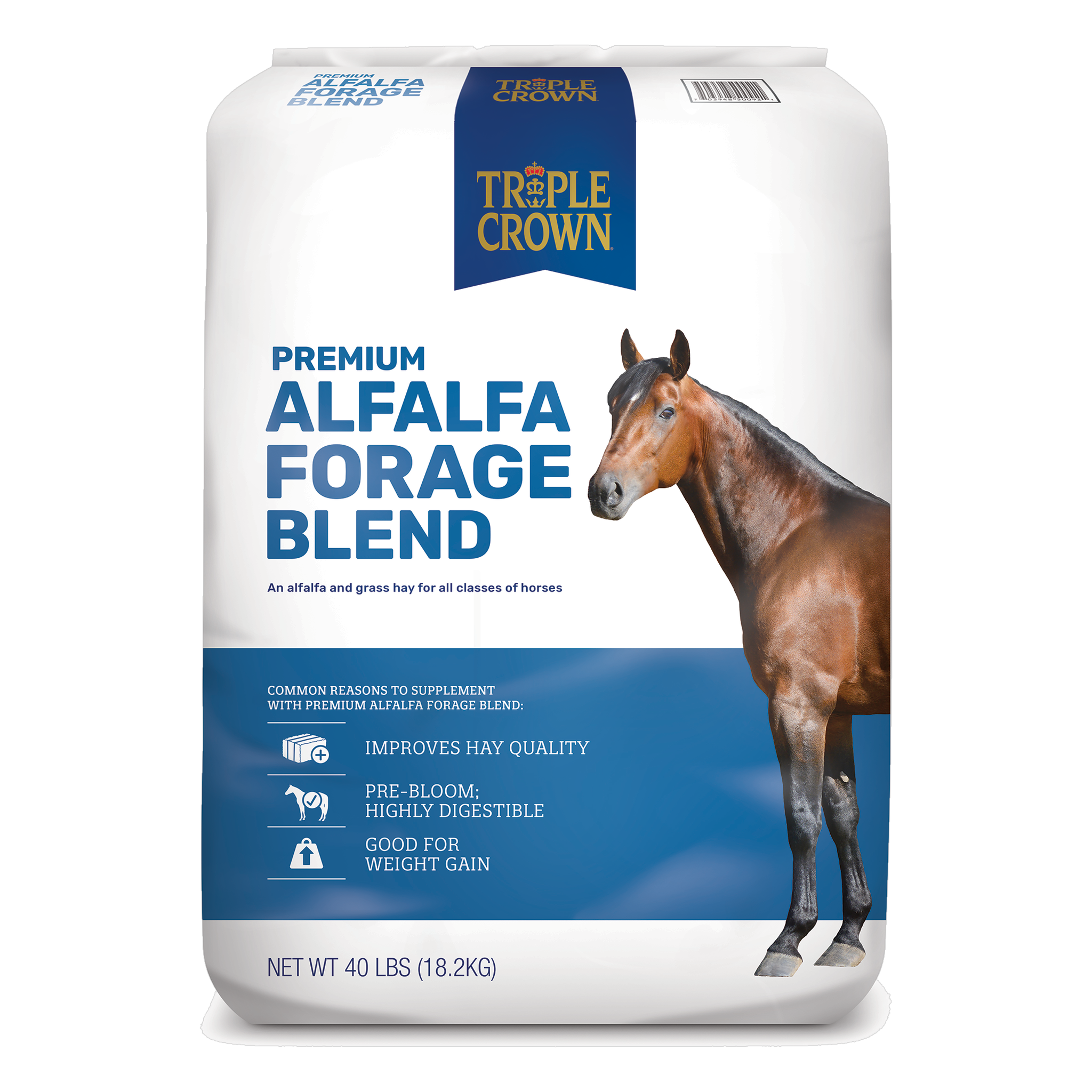 Triple Crown Premium Alfalfa Forage Blend 40 lb bag, front of bag #40 LB