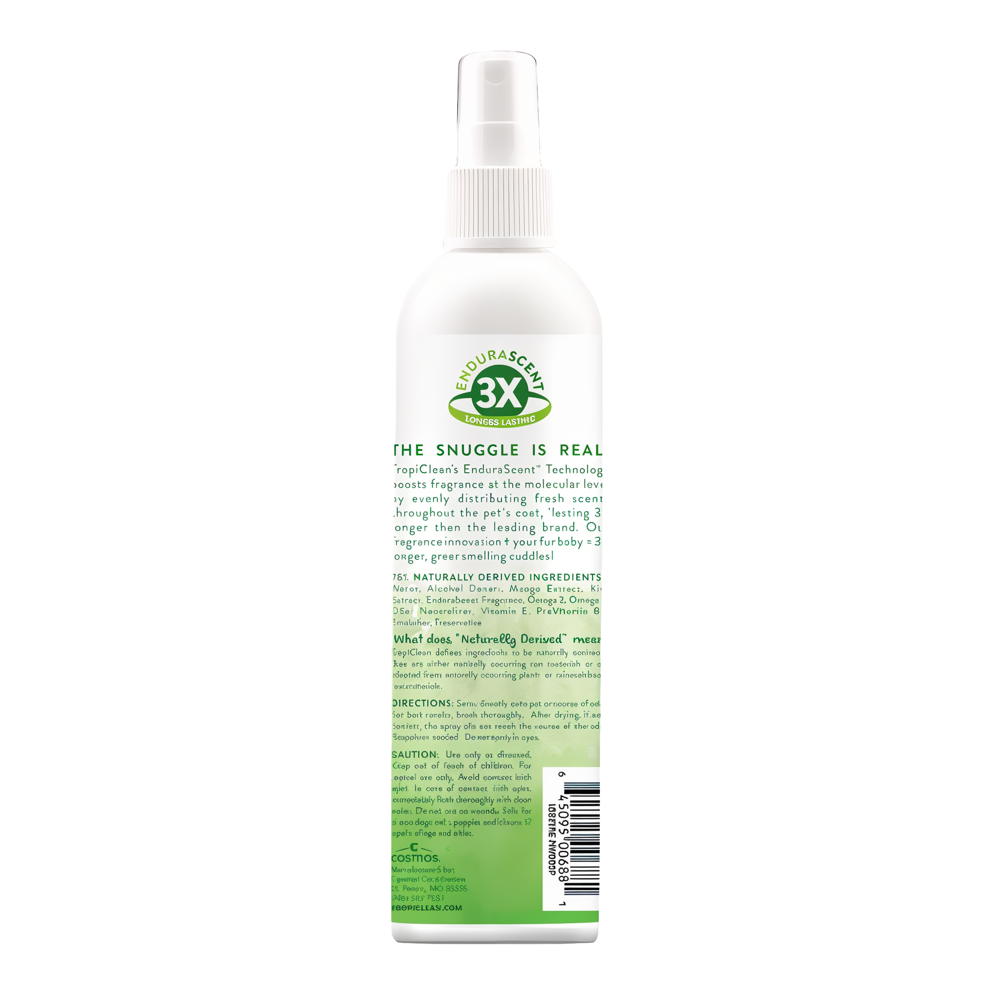TropiClean EnduraScent Mango + Kiwi spray back label with ingredients