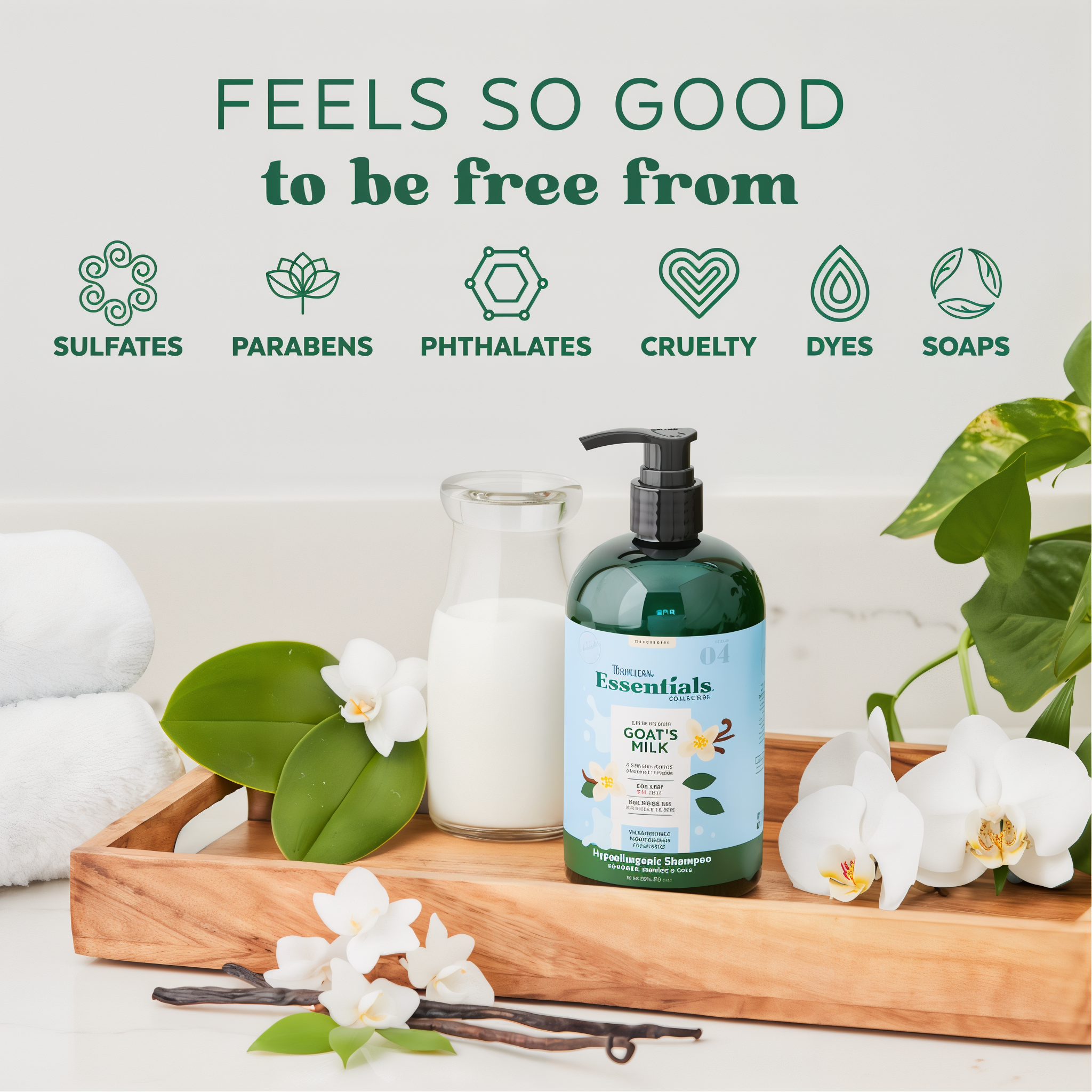 TropiClean Goat's Milk Hypoallergenic Shampoo naturally derived ingredients panel