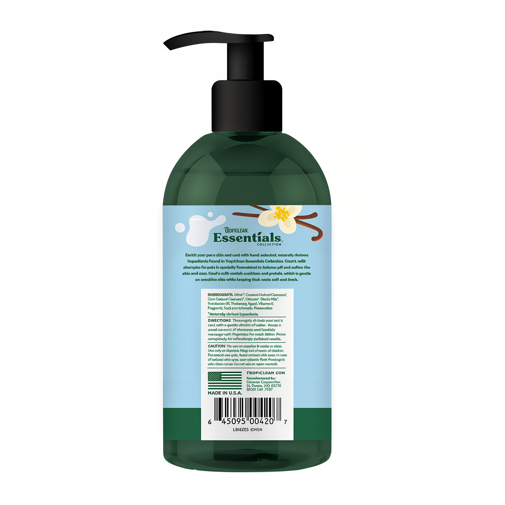 Dog in a bath with TropiClean Goat's Milk Shampoo which softens the coat and balances pH