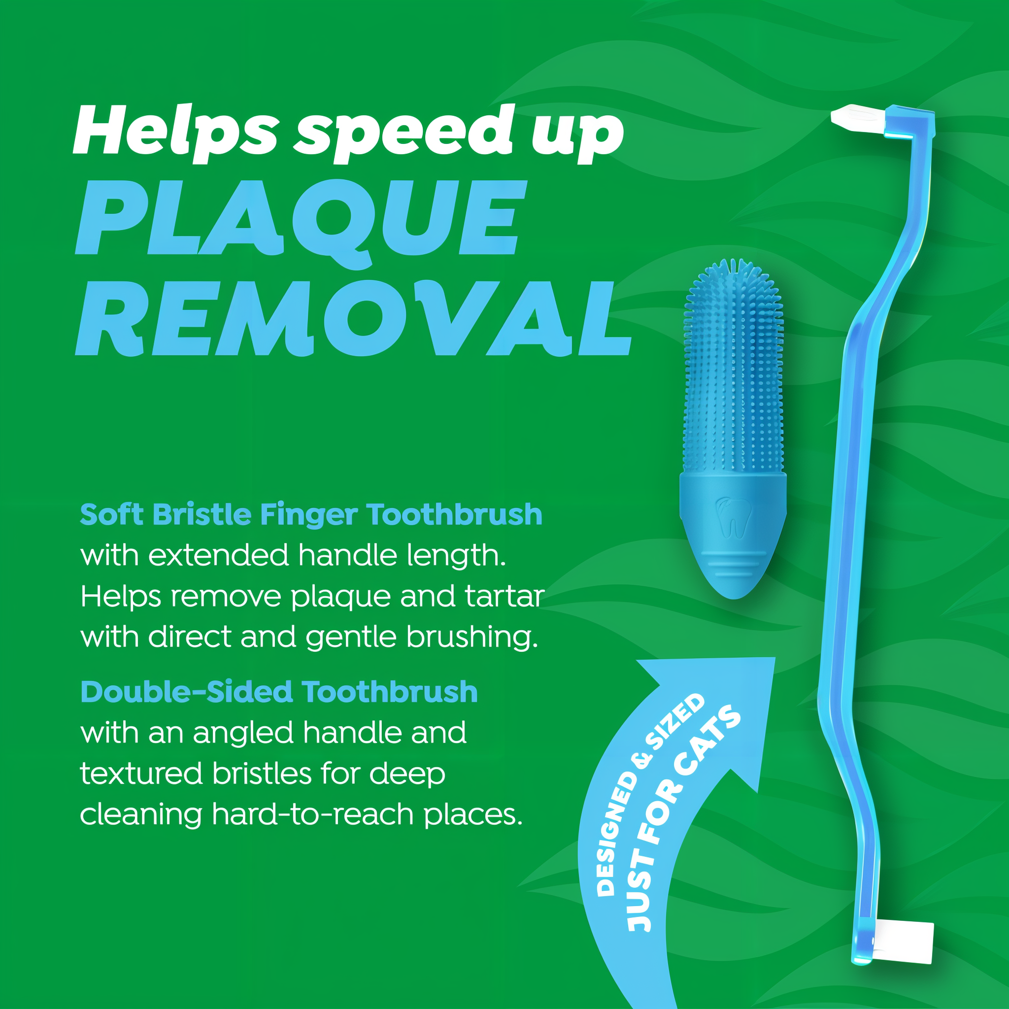Cat toothbrush and silicone finger brush included in the kit