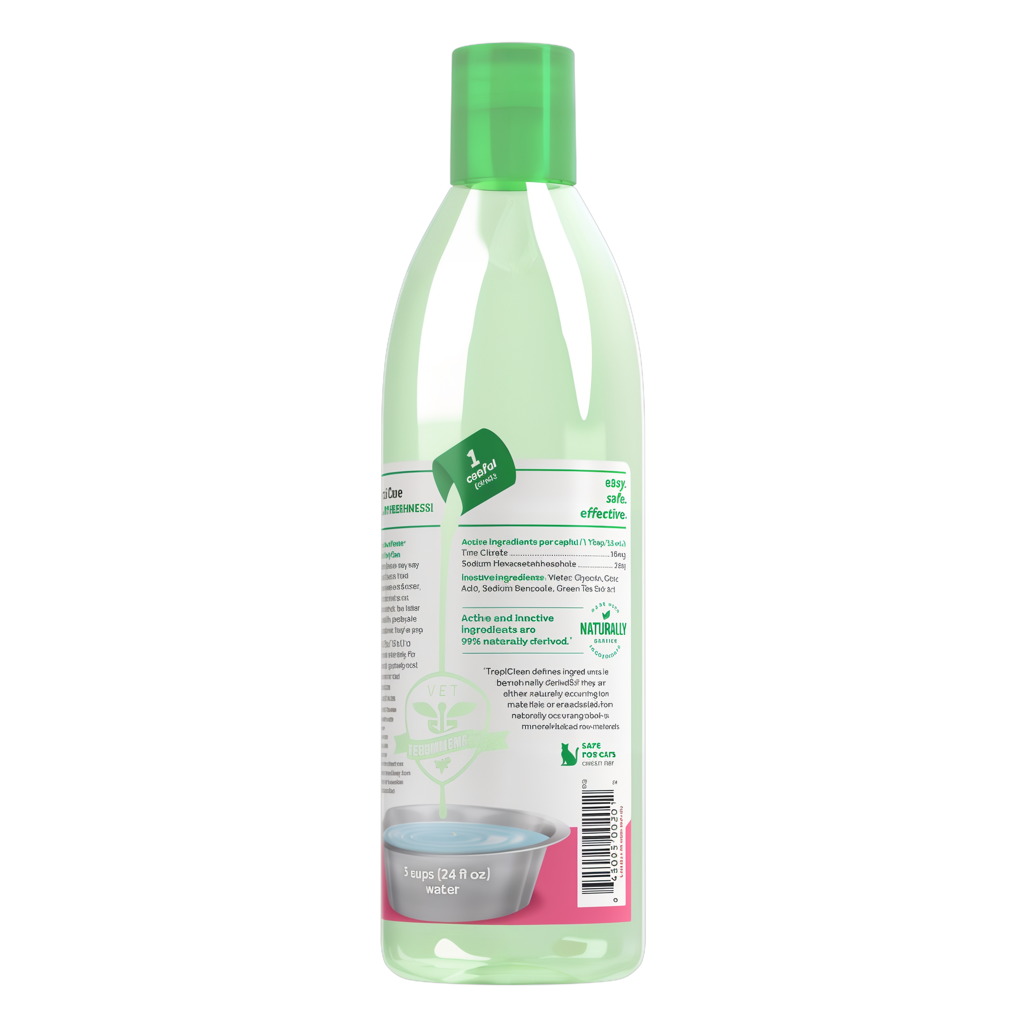 TropiClean Fresh Breath Oral Care Water Additive for Puppies, back view of 16oz bottle