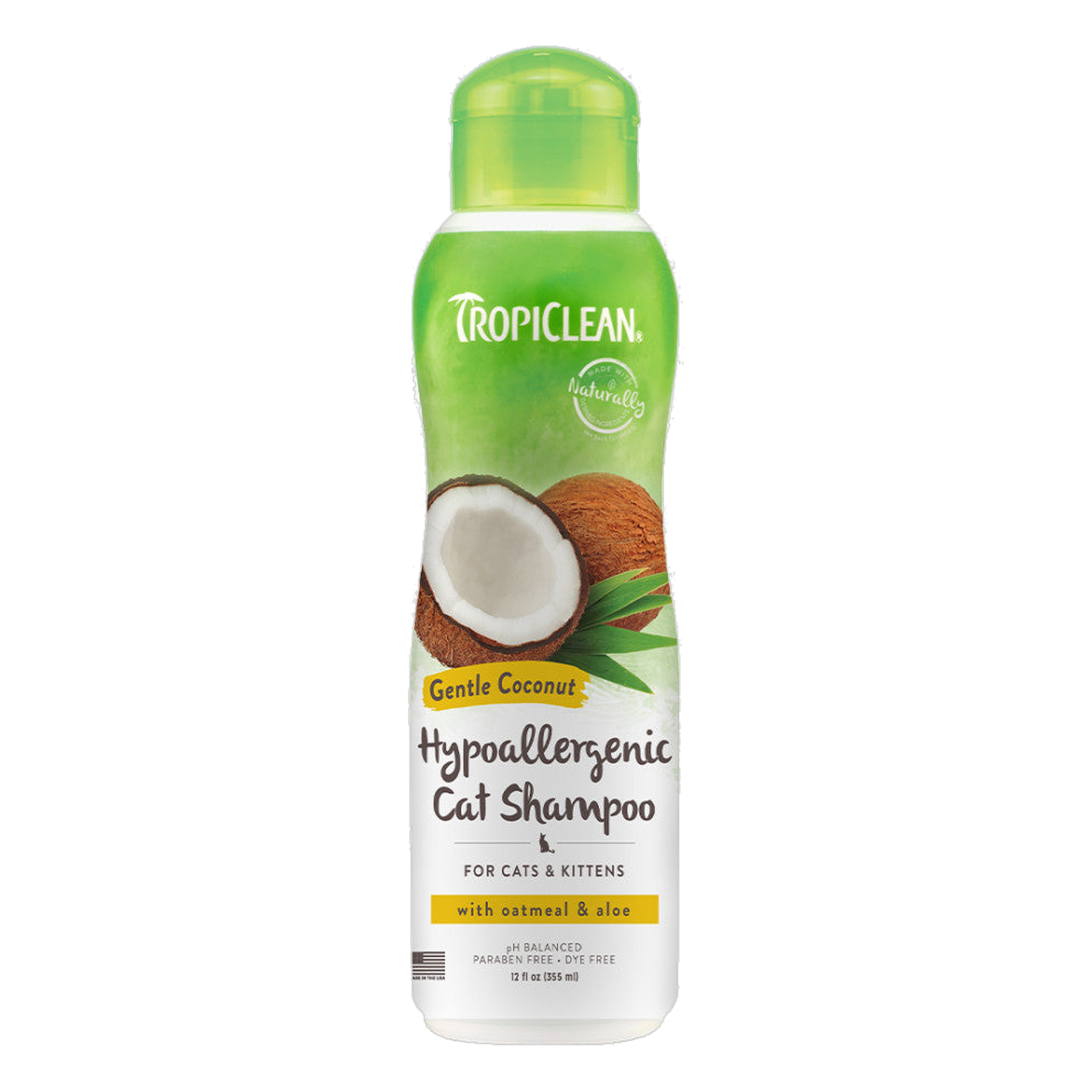 TropiClean Gentle Coconut Hypoallergenic Cat Shampoo 12 fl oz bottle front