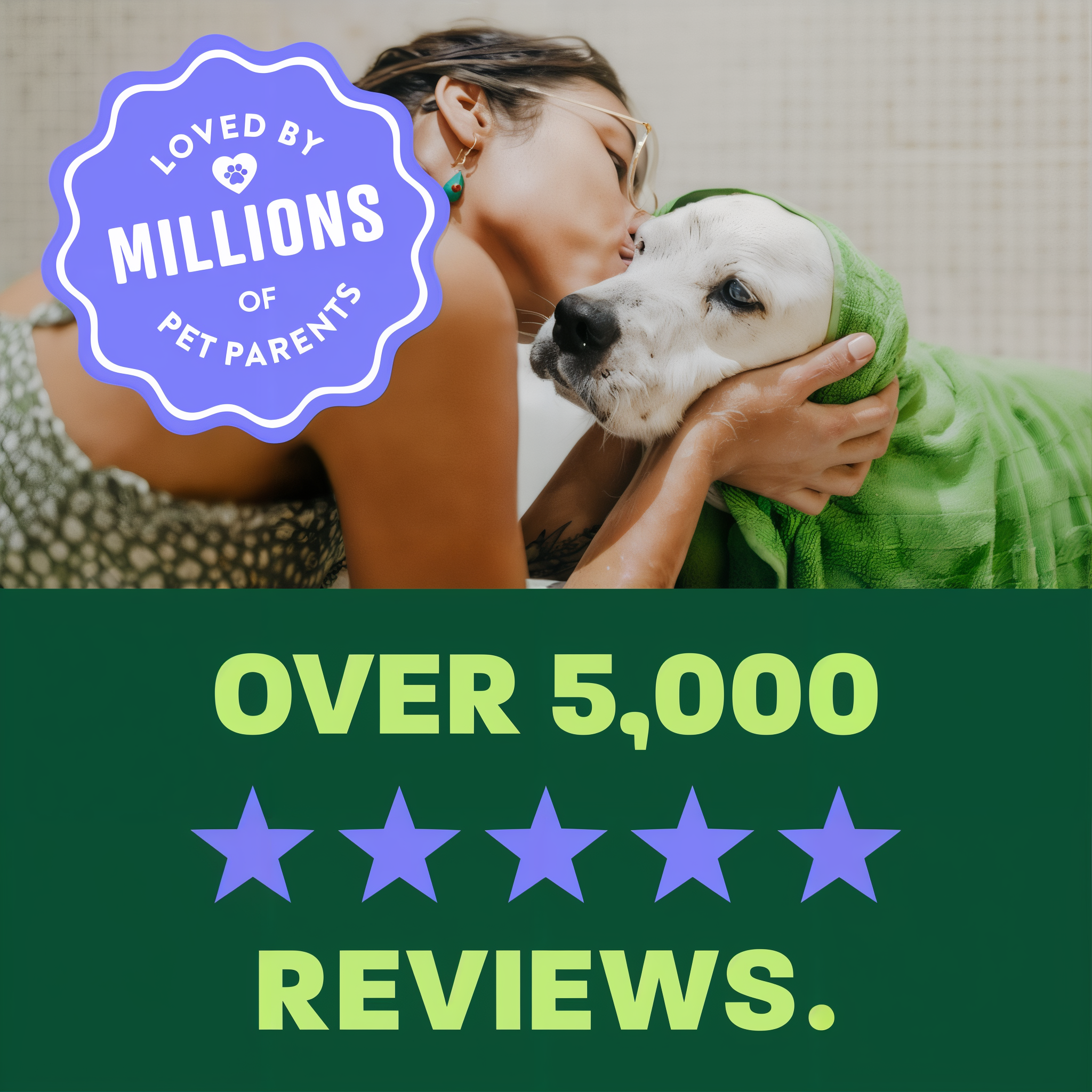 light green and green background, "Loved by millions" 5 star reviews.