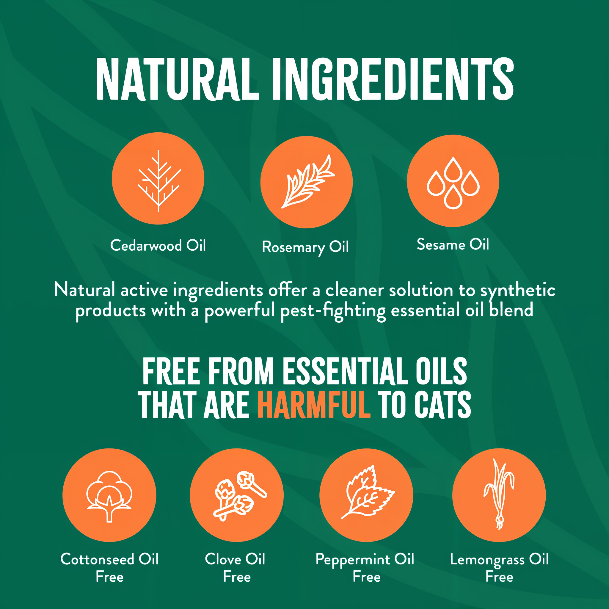 Product label highlighting natural ingredients and their benefits on a green background