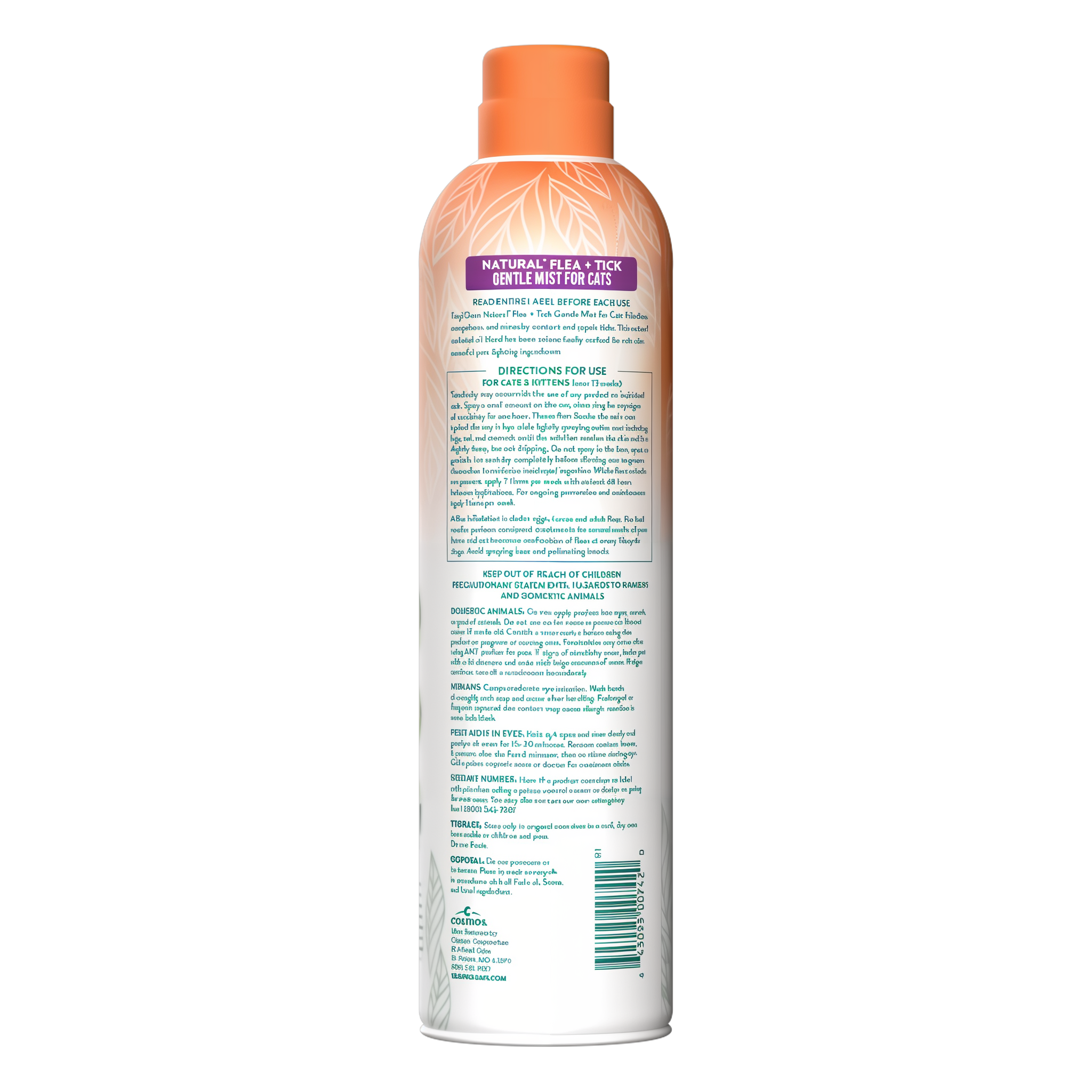 TropiClean Natural Flea + Tick Cat + Home Easy Mist Spray, image of back of bottle