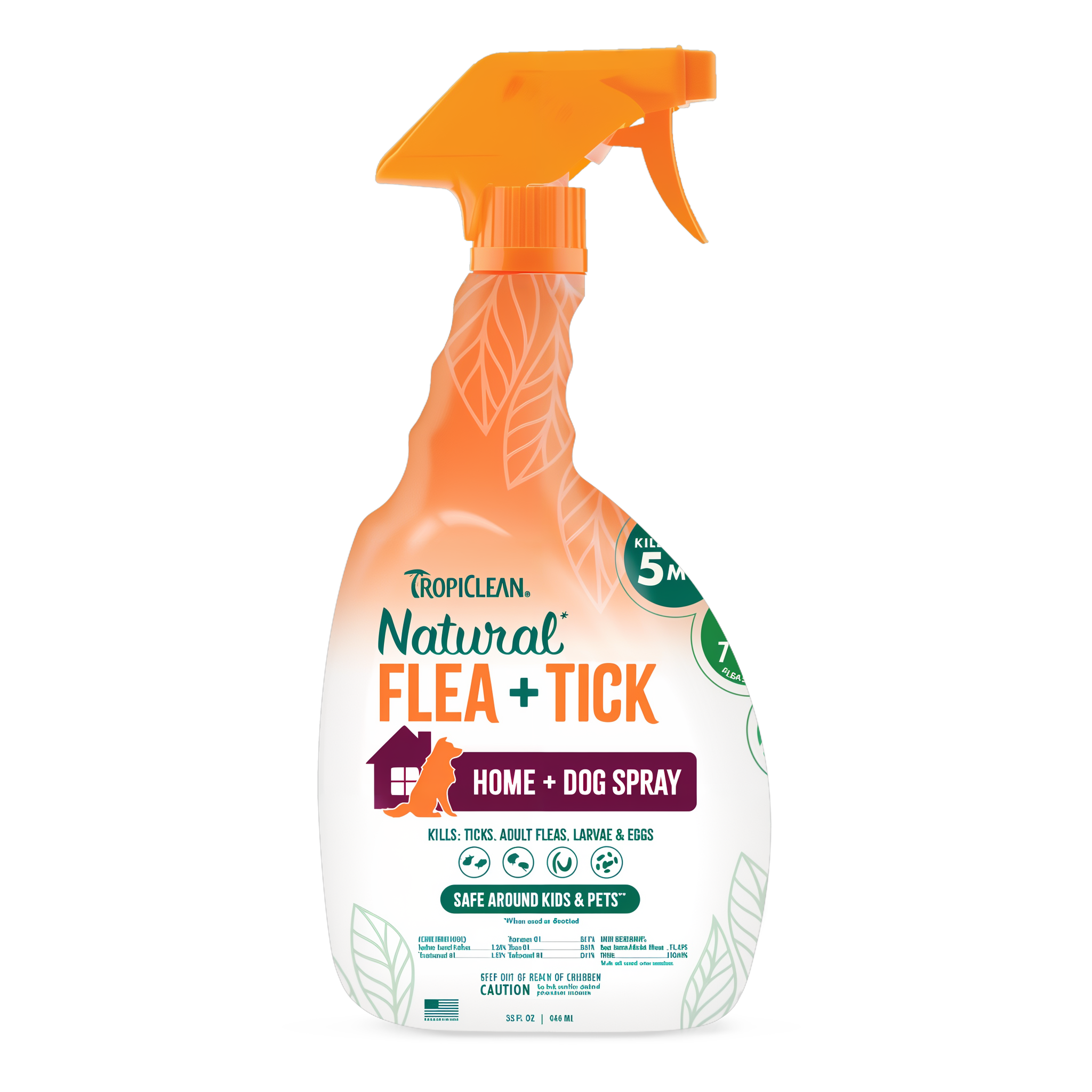 TropiClean Flea and Tick Pet & Bedding Spray for Dogs, front of 32oz spray bottle.