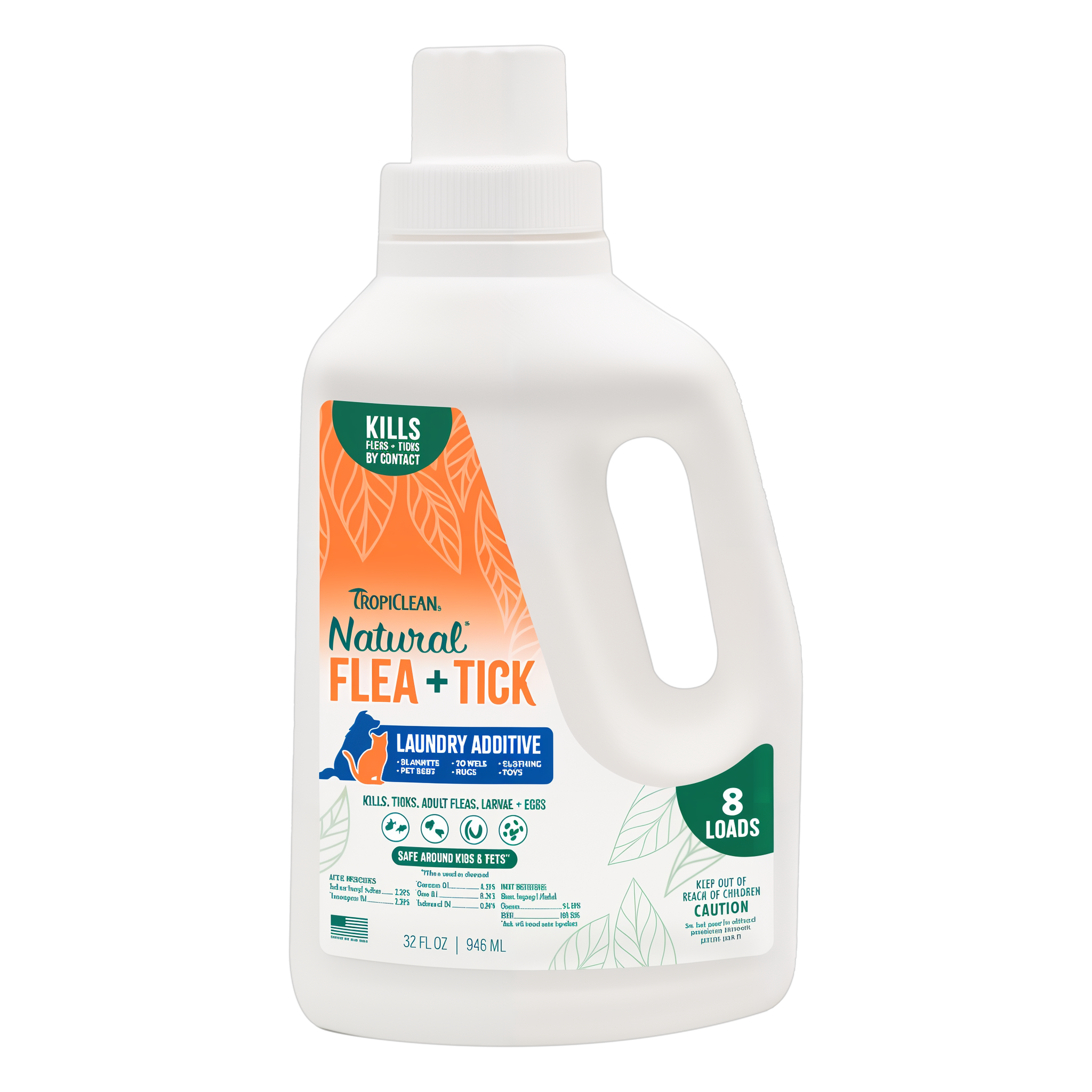 TropiClean Natural Flea + Tick Laundry Additive, front of 32oz bottle