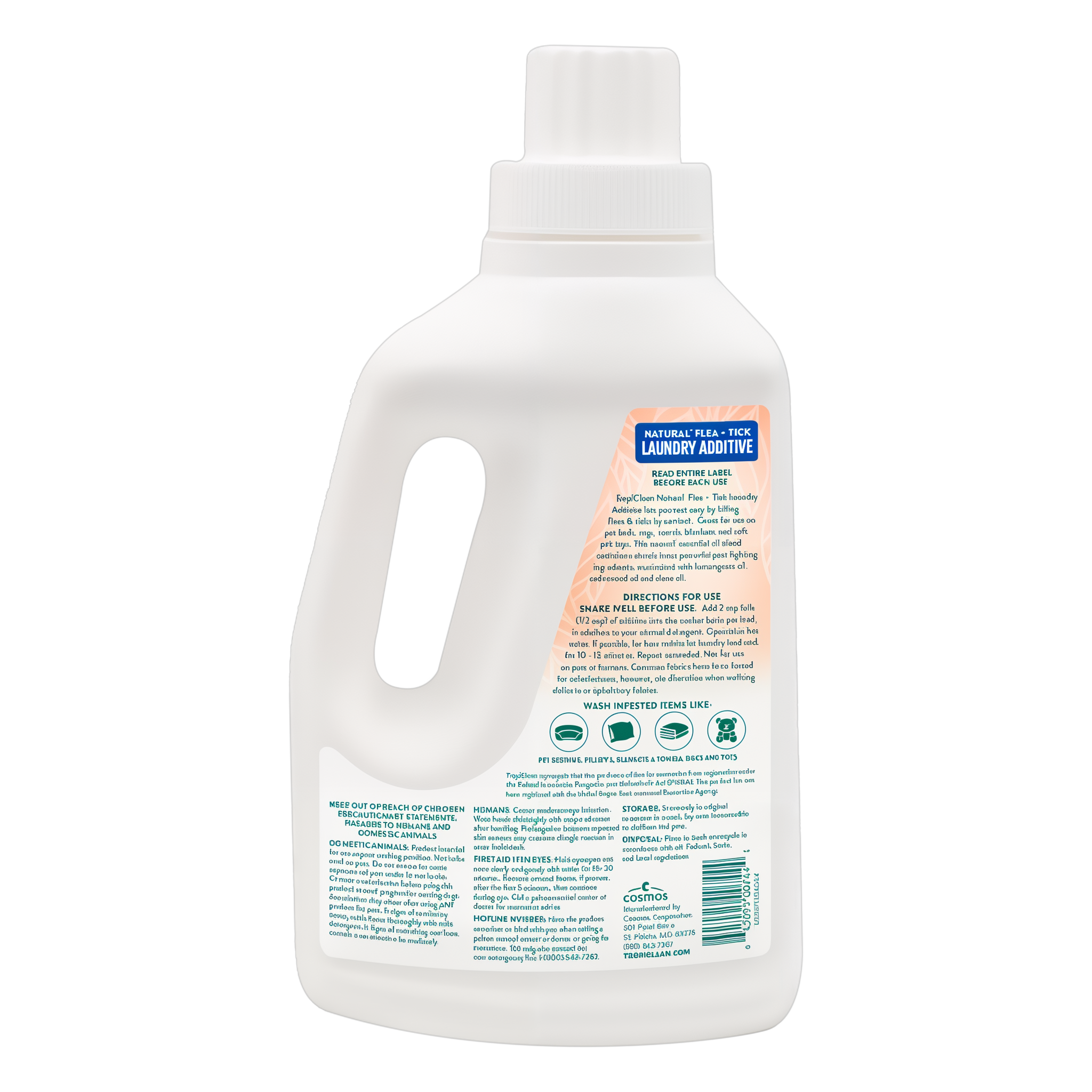 TropiClean Natural Flea + Tick Laundry Additive, back of 2oz bottle