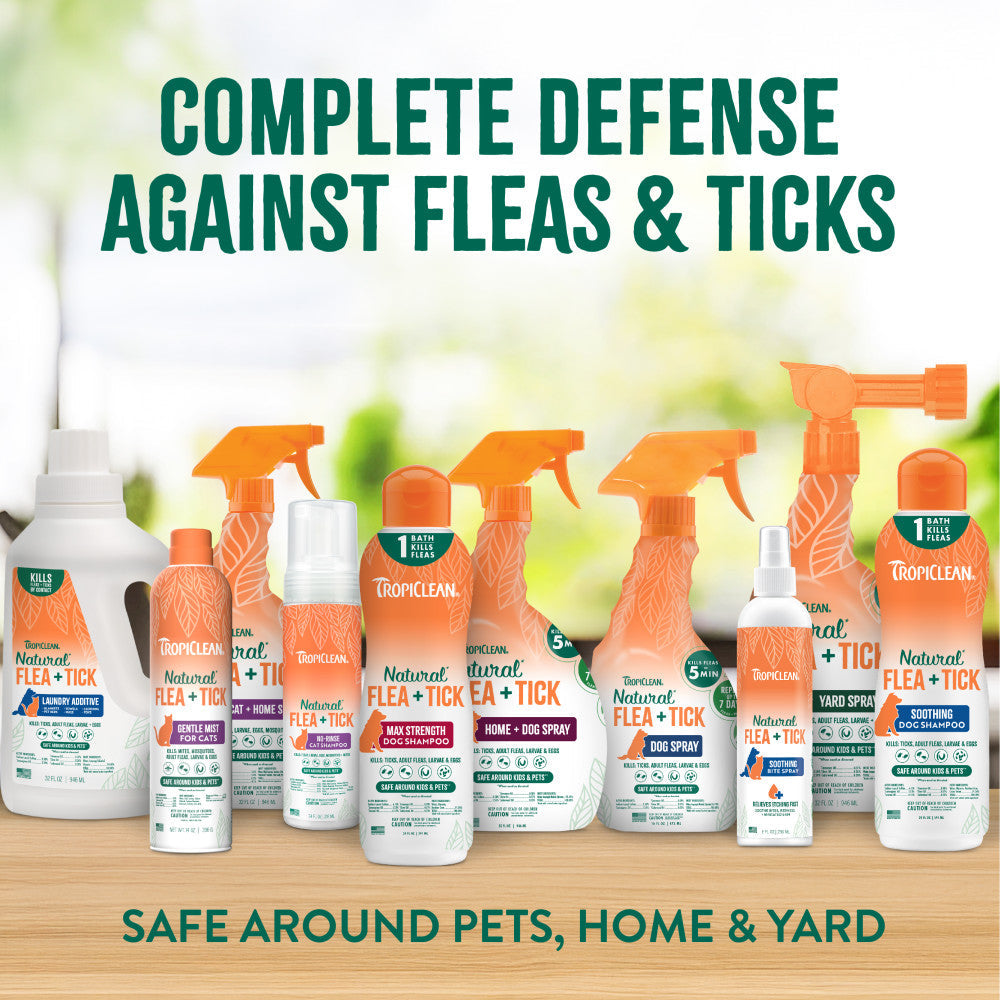TropiClean Natural Flea and Tick product family for complete defense on pets, home, and yard