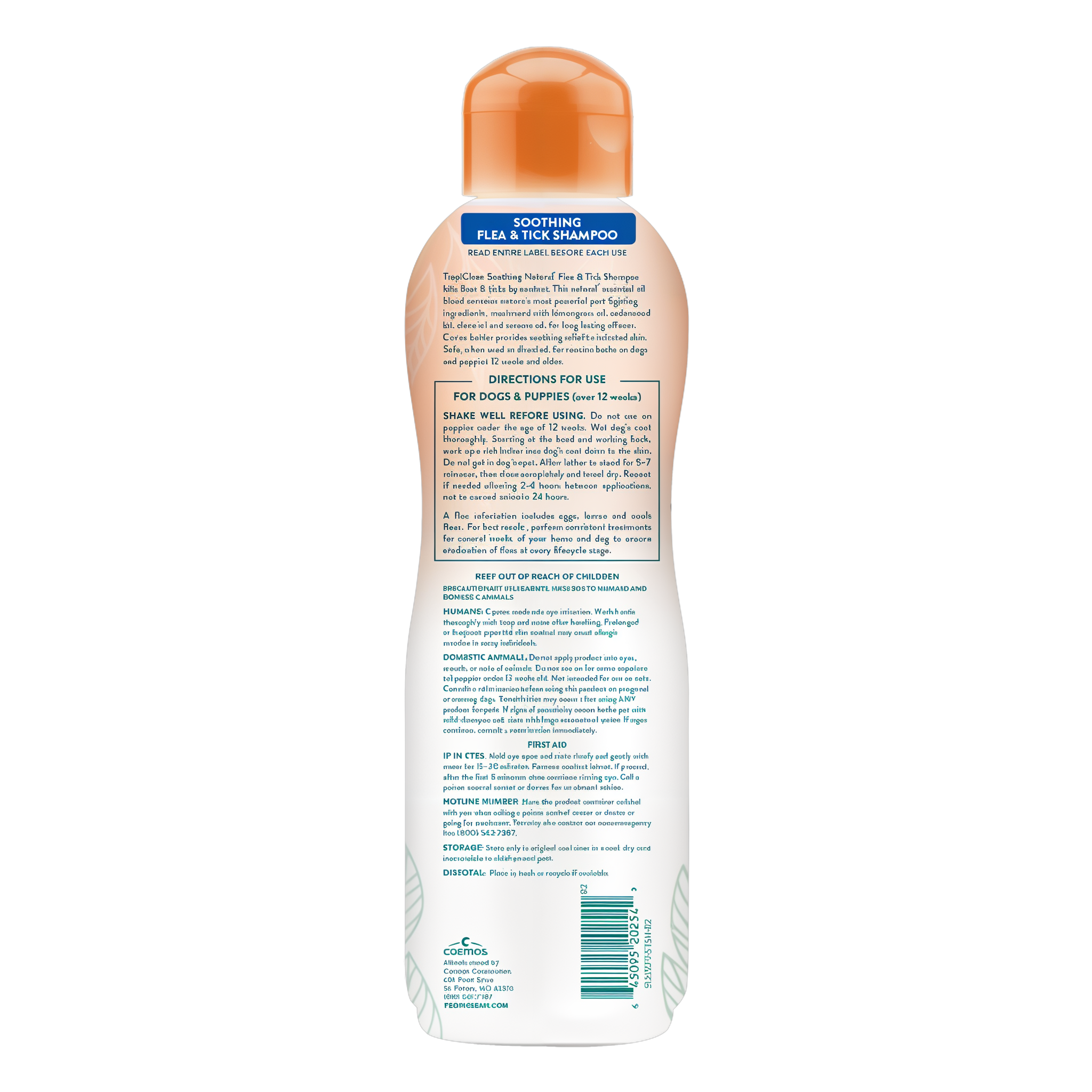 TropiClean Natural Flea + Tick Soothing Shampoo for Dogs, image of back of bottle