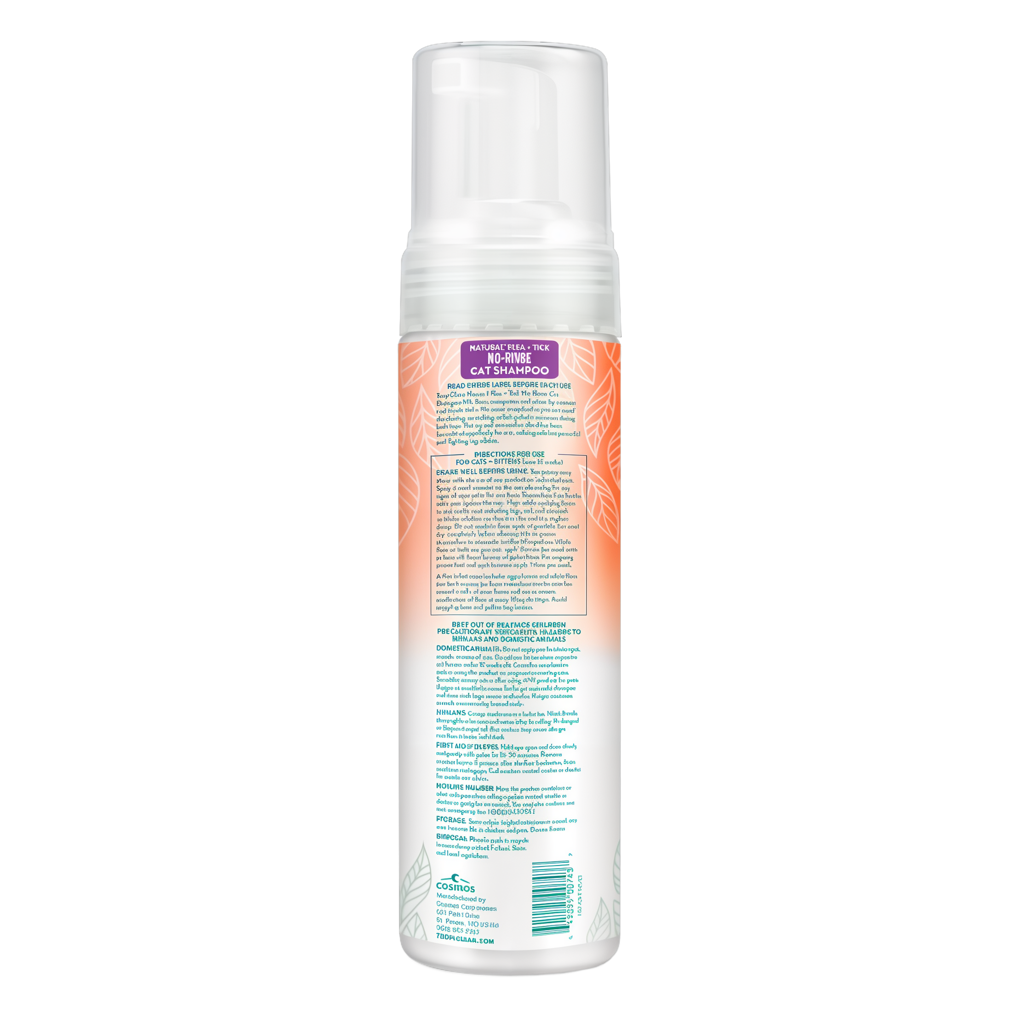 TropiClean Natural Flea + Tick Waterless Shampoo for Cats, image of back of bottle