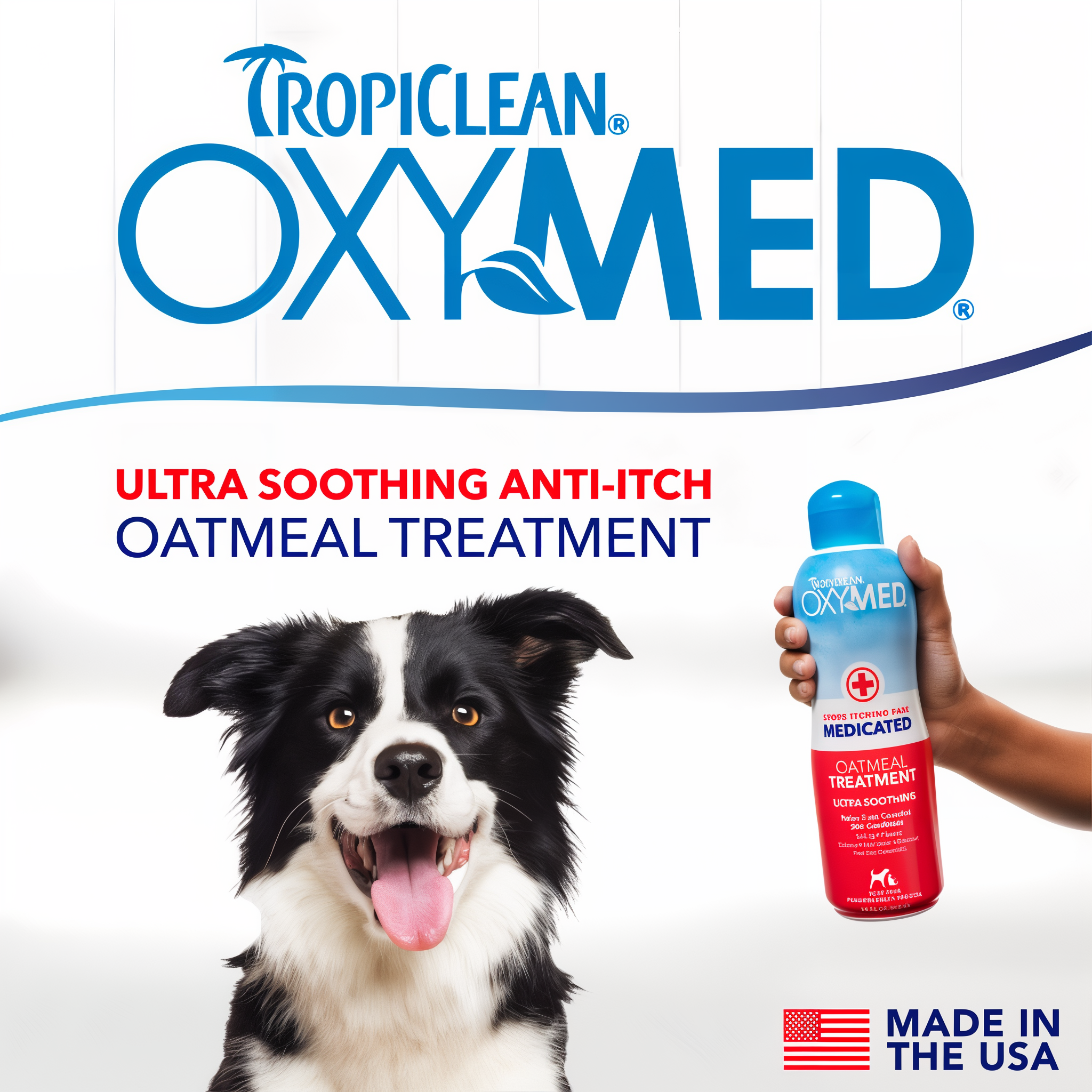 Tropiclean OxyMed oatmeal treatment for dogs with a dog and Medicated Anti Itch Treatment Rinse for Pets.