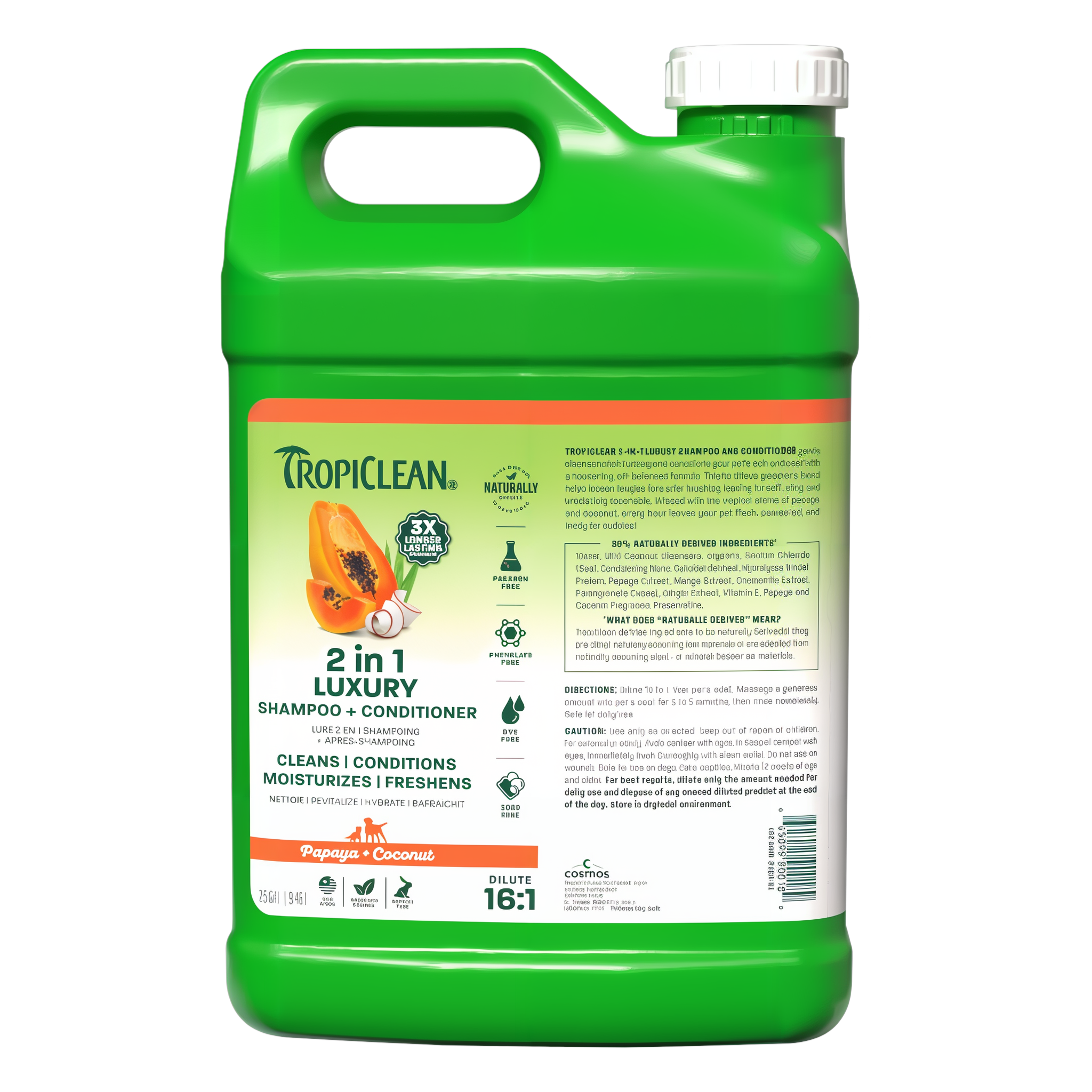TropiClean papaya shampoo 2.5 gallon front.