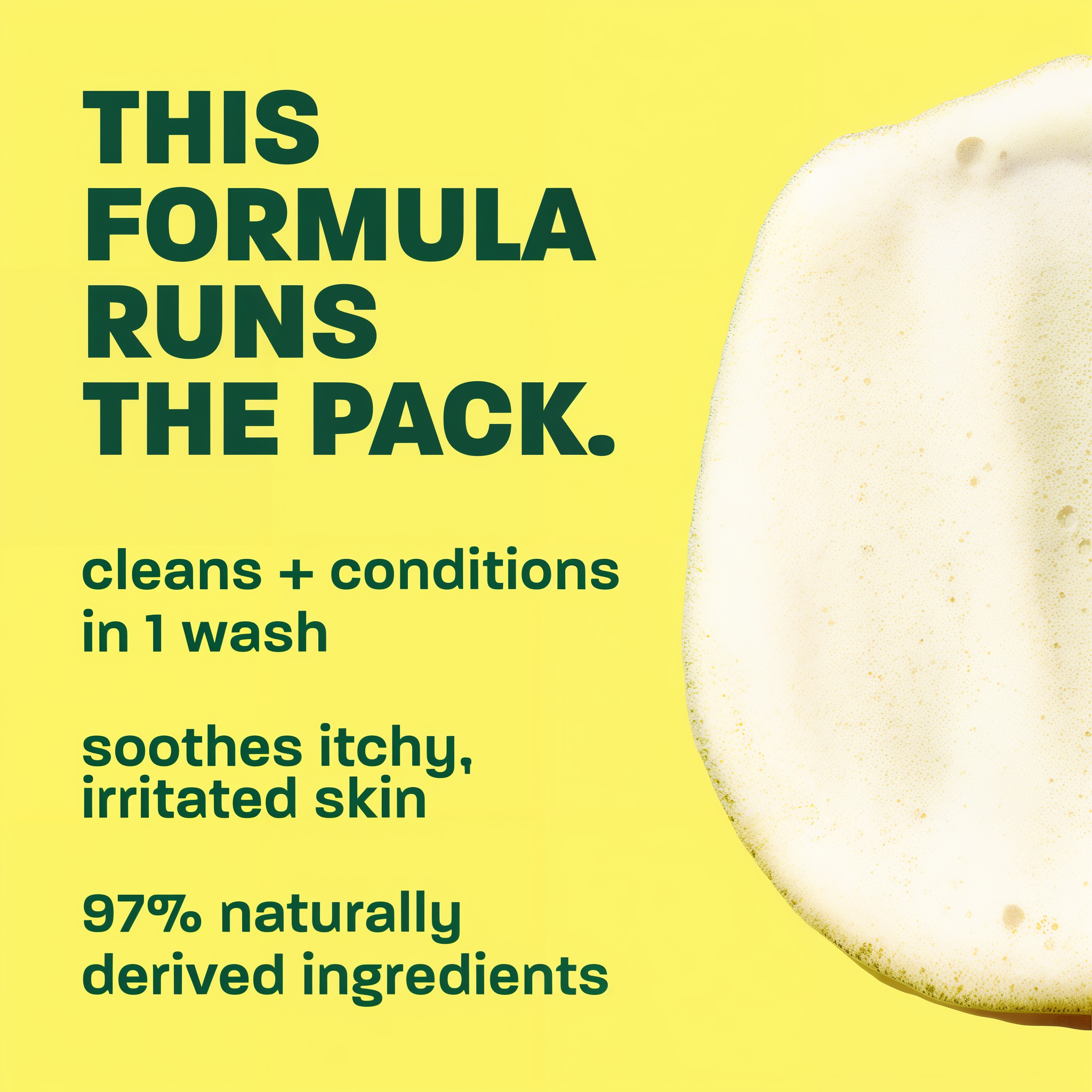 This formula runs the pack panel: cleans and conditions in one wash, soothes itchy irritated skin
