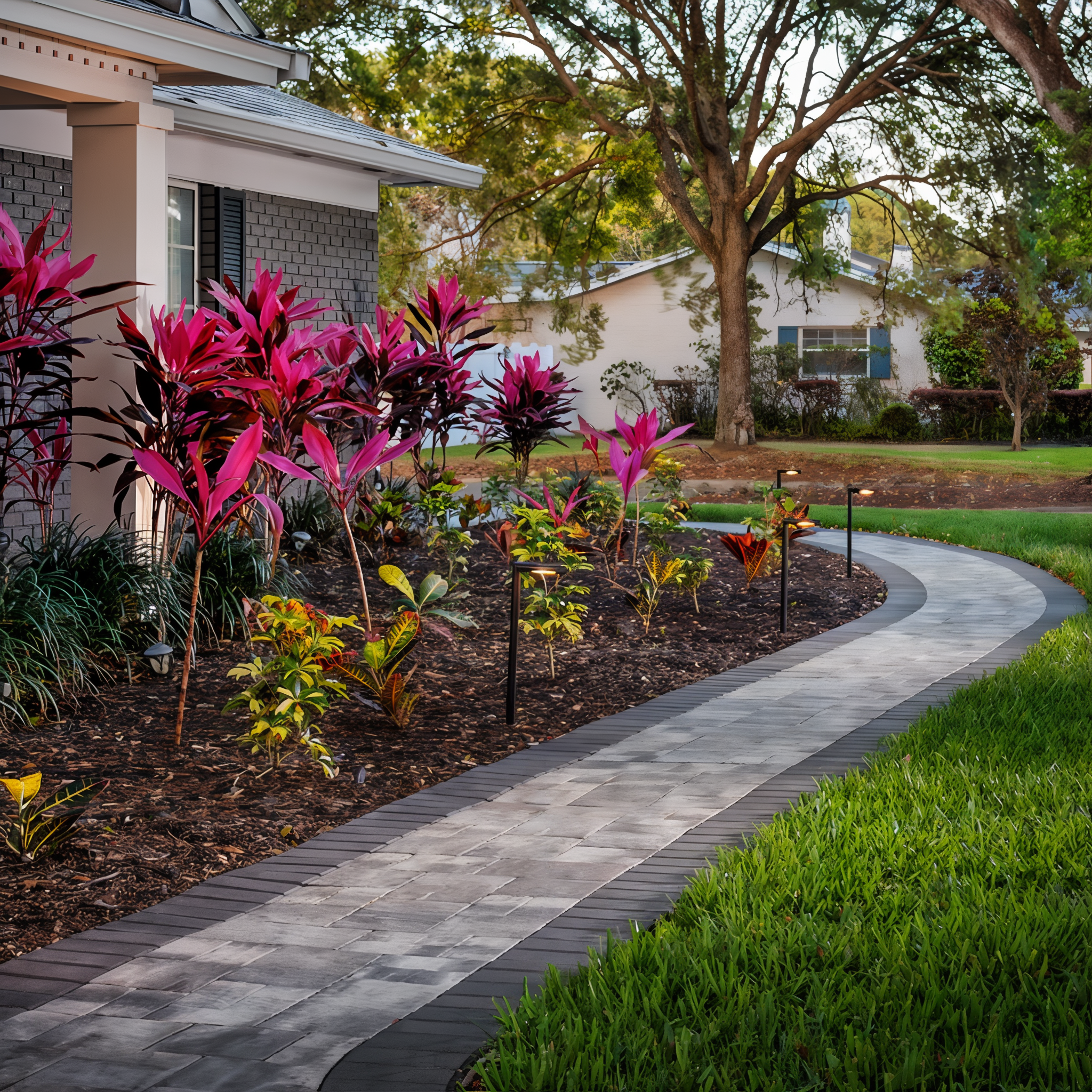 Tru-Scapes Modern Path Light TS-B306 — installed walkway accent at dusk