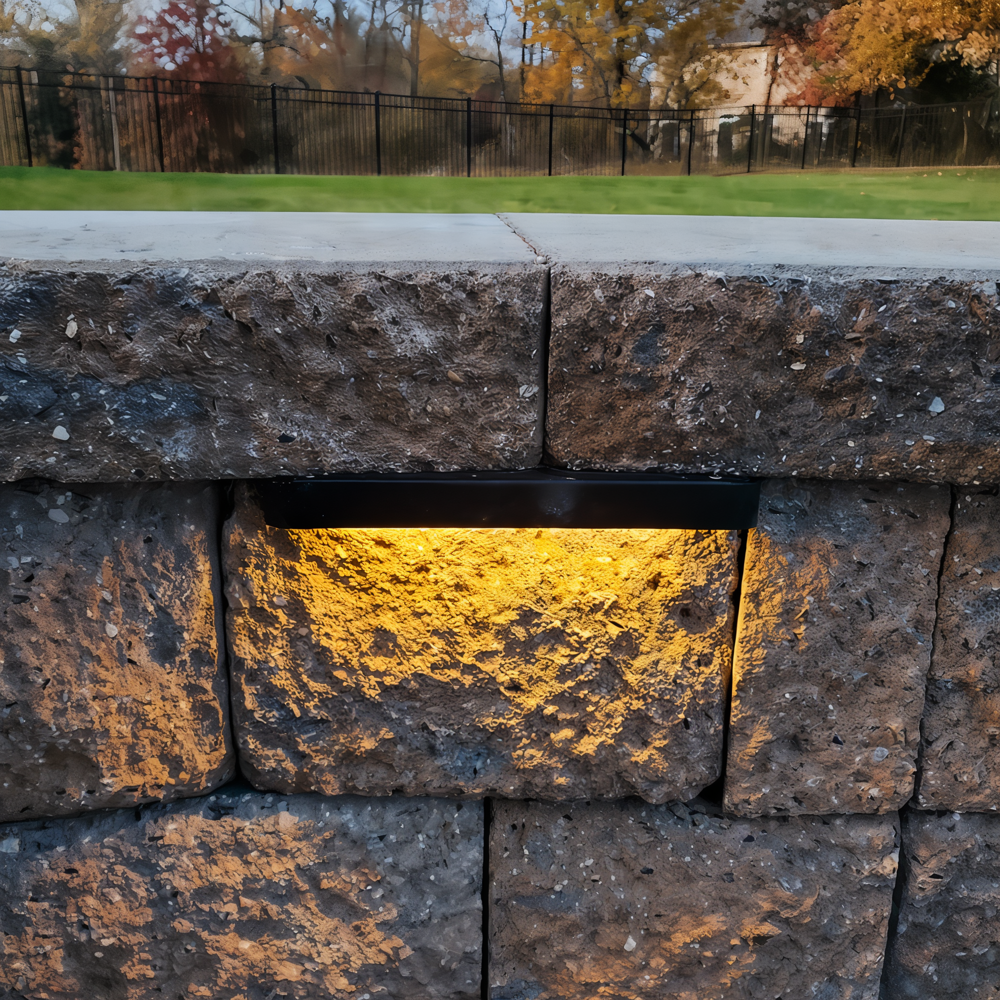 Tru-Scapes TS-A6000 hardscape light installed under wall cap