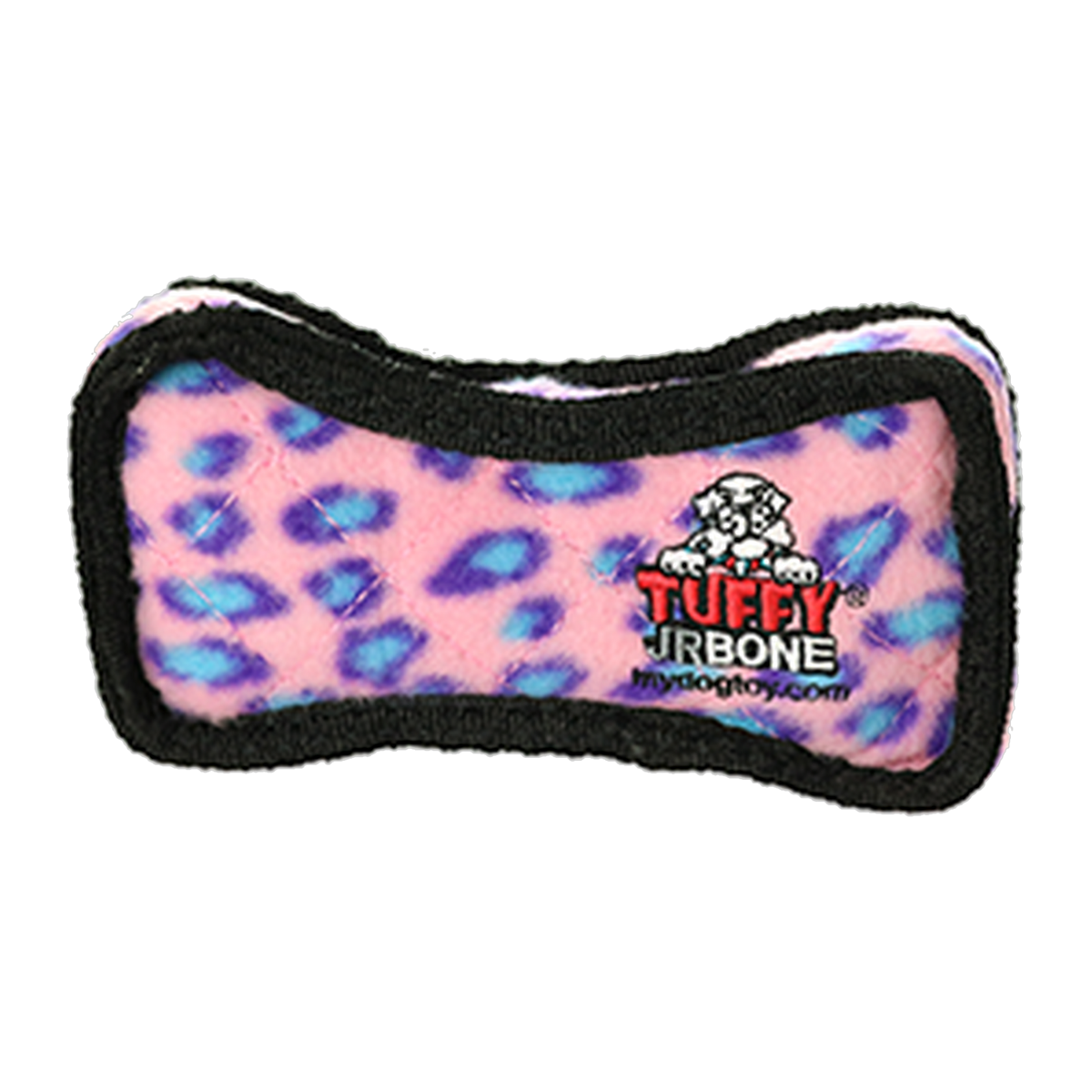 Tuffy Jr Bone2 Pink Leopard Dog Toy angled view