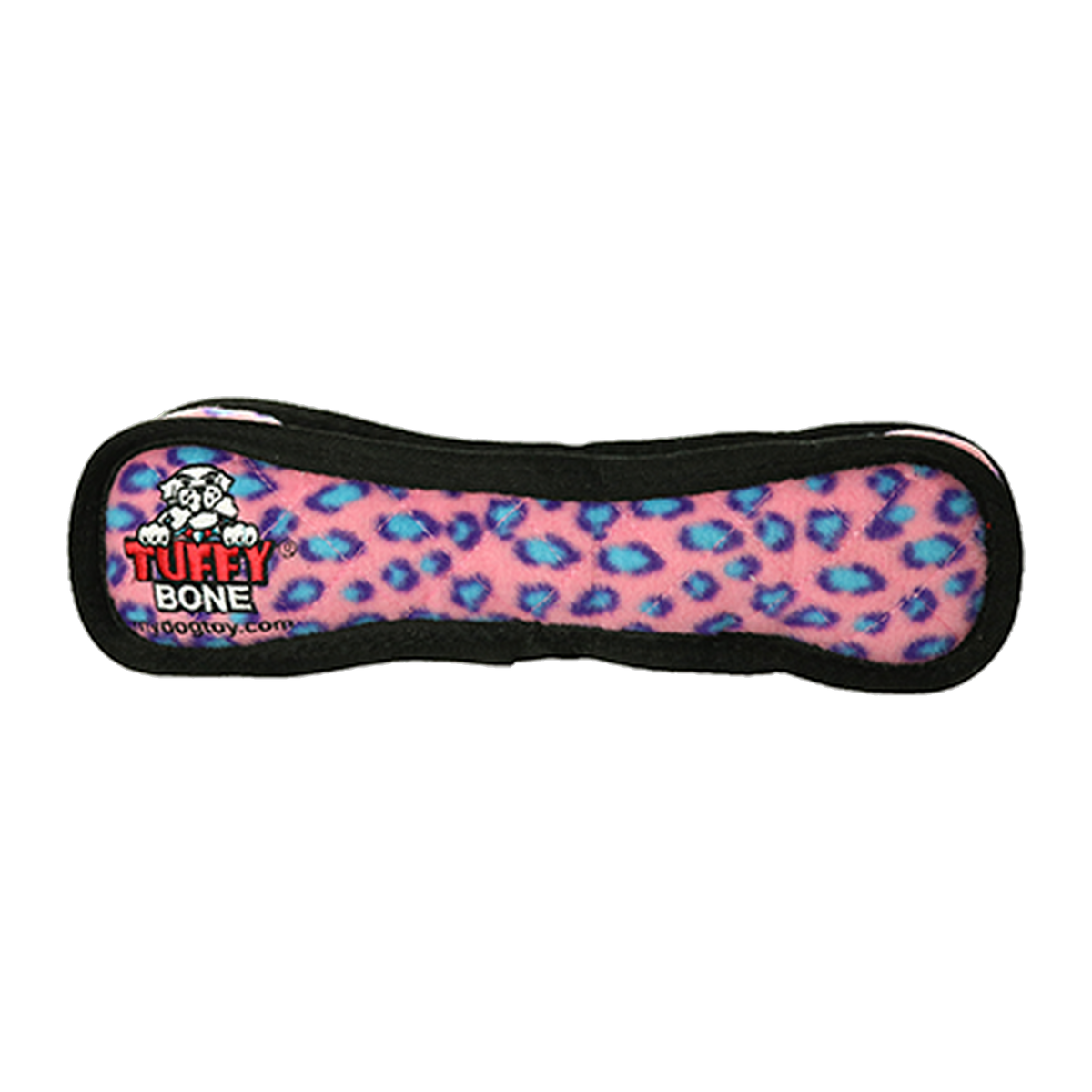 Tuffy Ultimate Bone Pink Leopard Dog Toy angled view