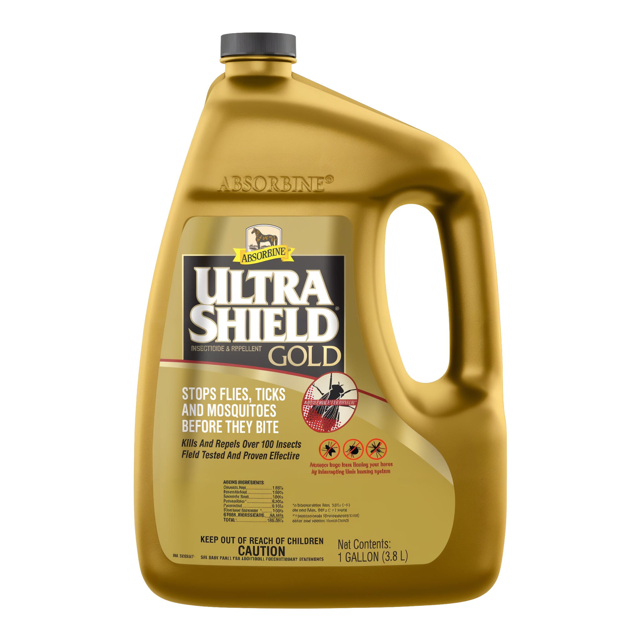 UltraShield Gold insecticide and repellent, one gallon jug front