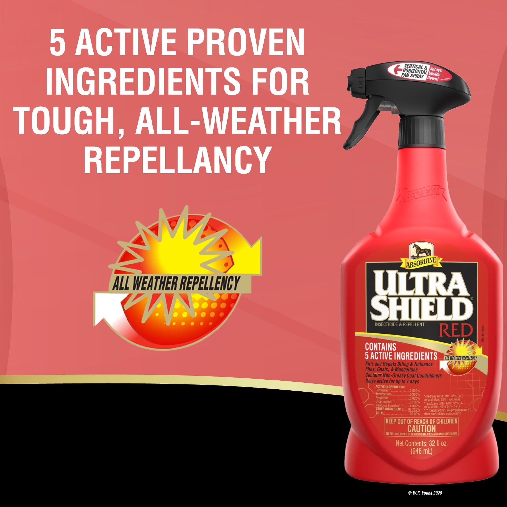 UltraShield Red insecticide and repellent, 5 active proven ingredients for all-weather repellency