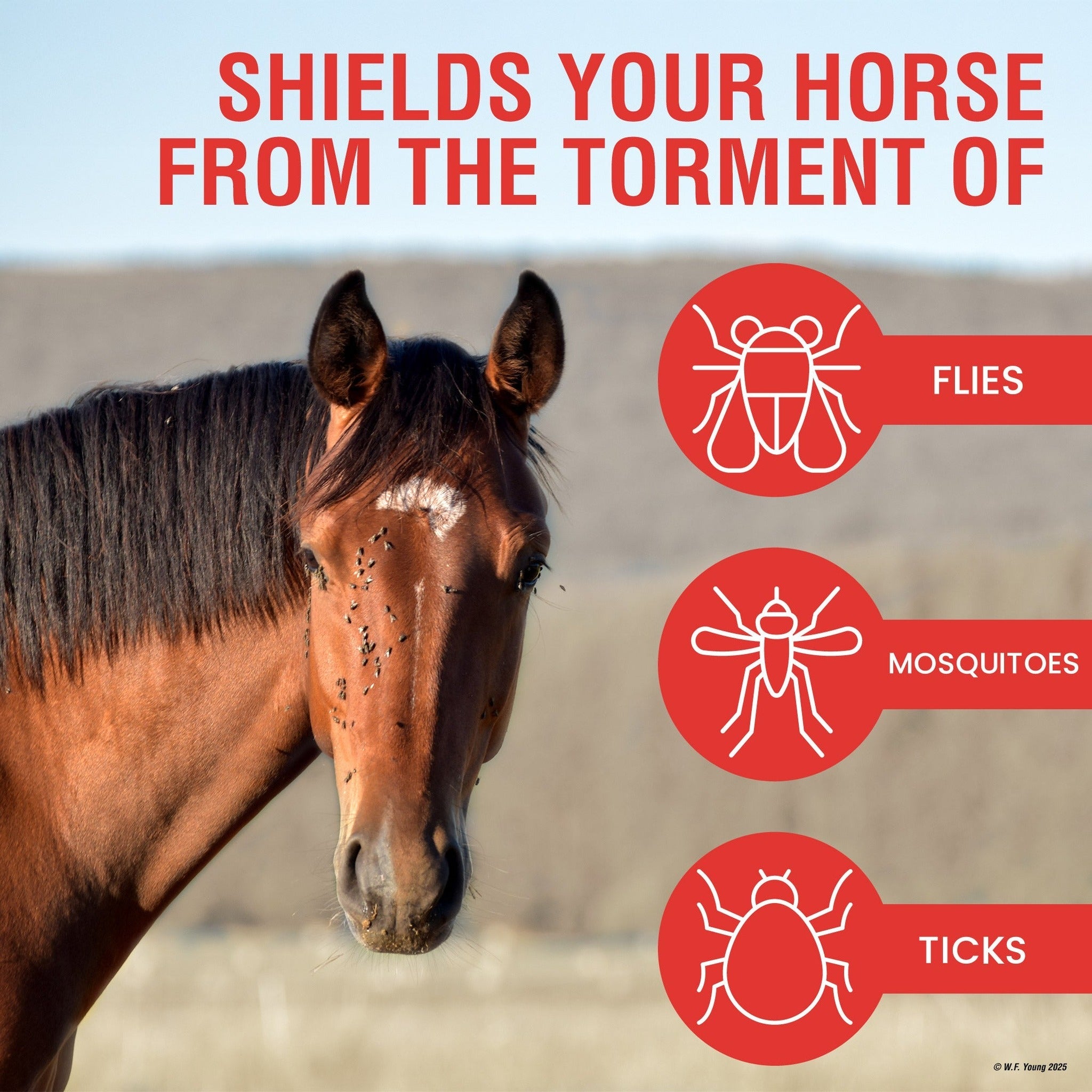 UltraShield Red insecticide and repellent, shields your horse from flies, mosquitoes and ticks