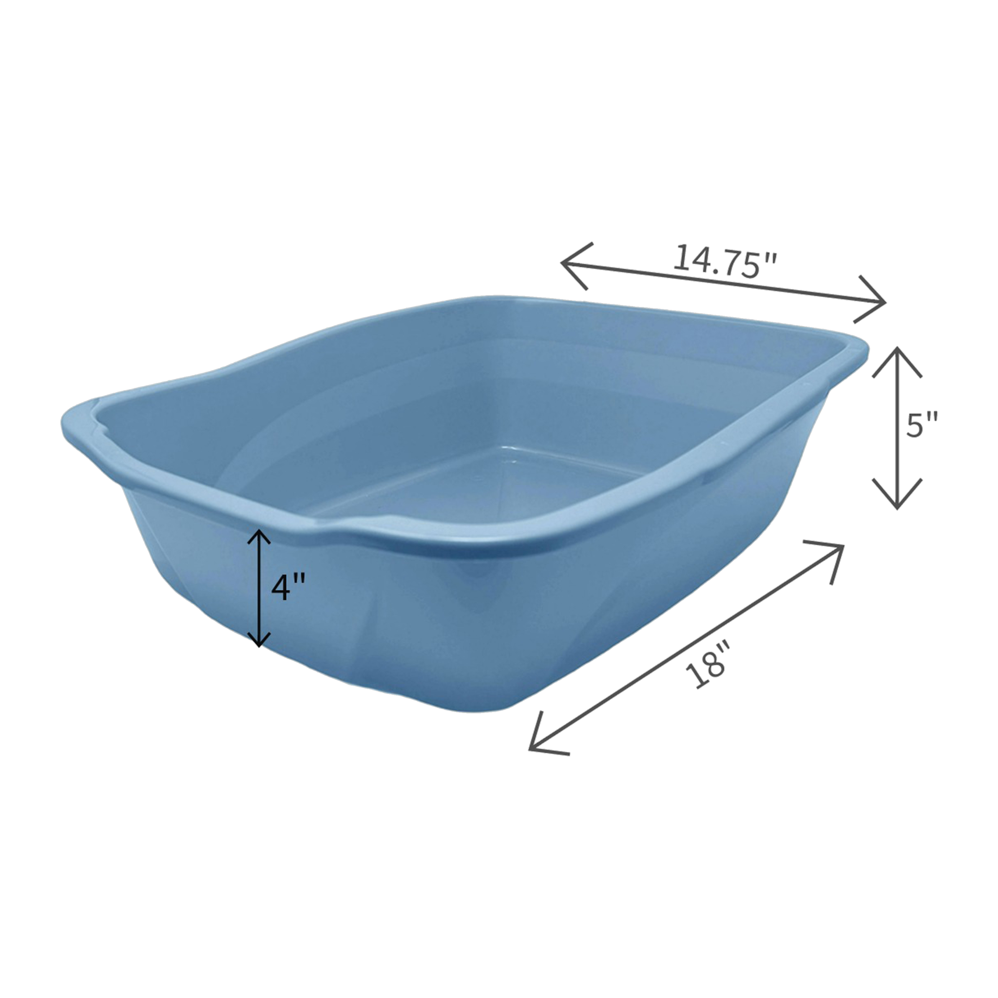 Van Ness Cat Litter Pan Large dimensions, 18 in long by 14.75 in wide by 5 in high