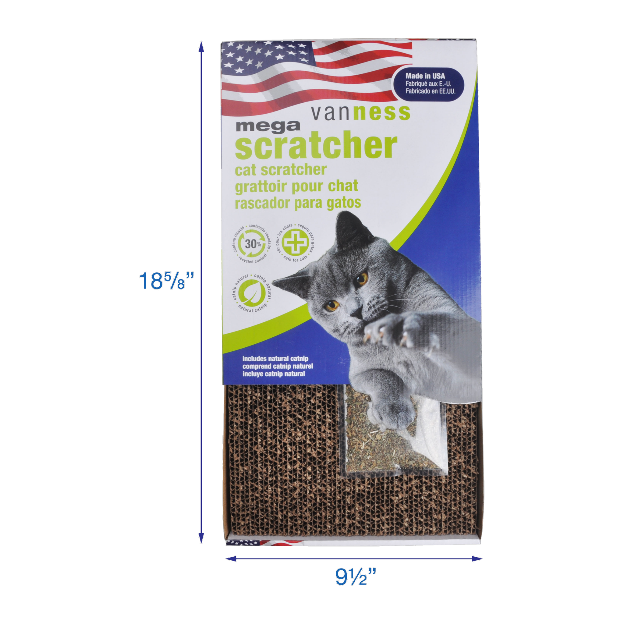Van Ness Cat Scratch Pad Double-Wide dimensions, 18.63 in long by 9.5 in wide