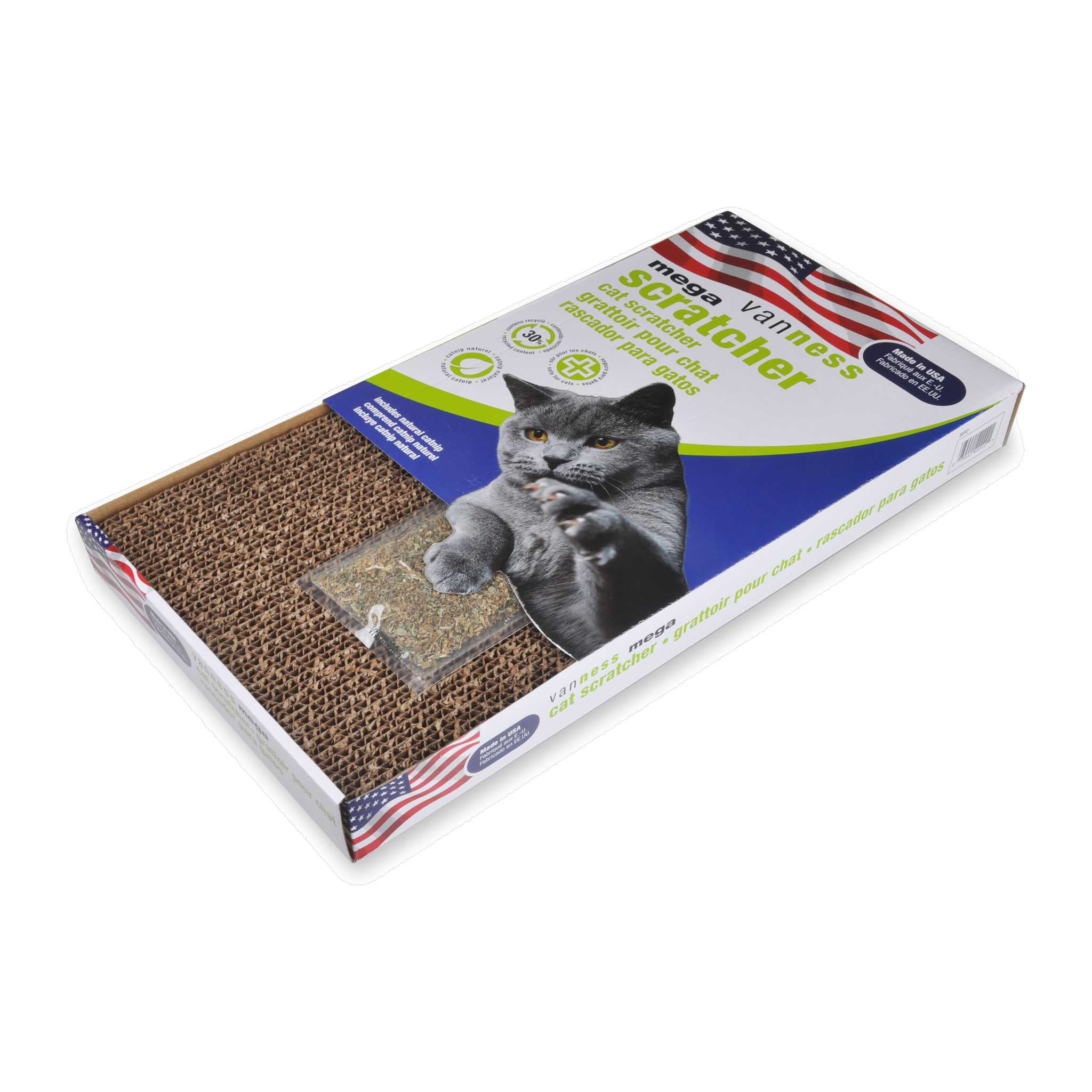 Van Ness Cat Scratch Pad Double-Wide in retail packaging, top view