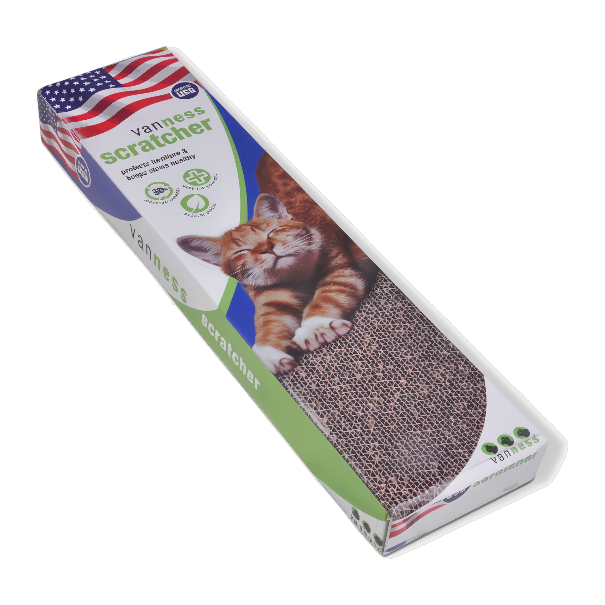 Van Ness Cat Scratch Pad Single in retail packaging, angled view