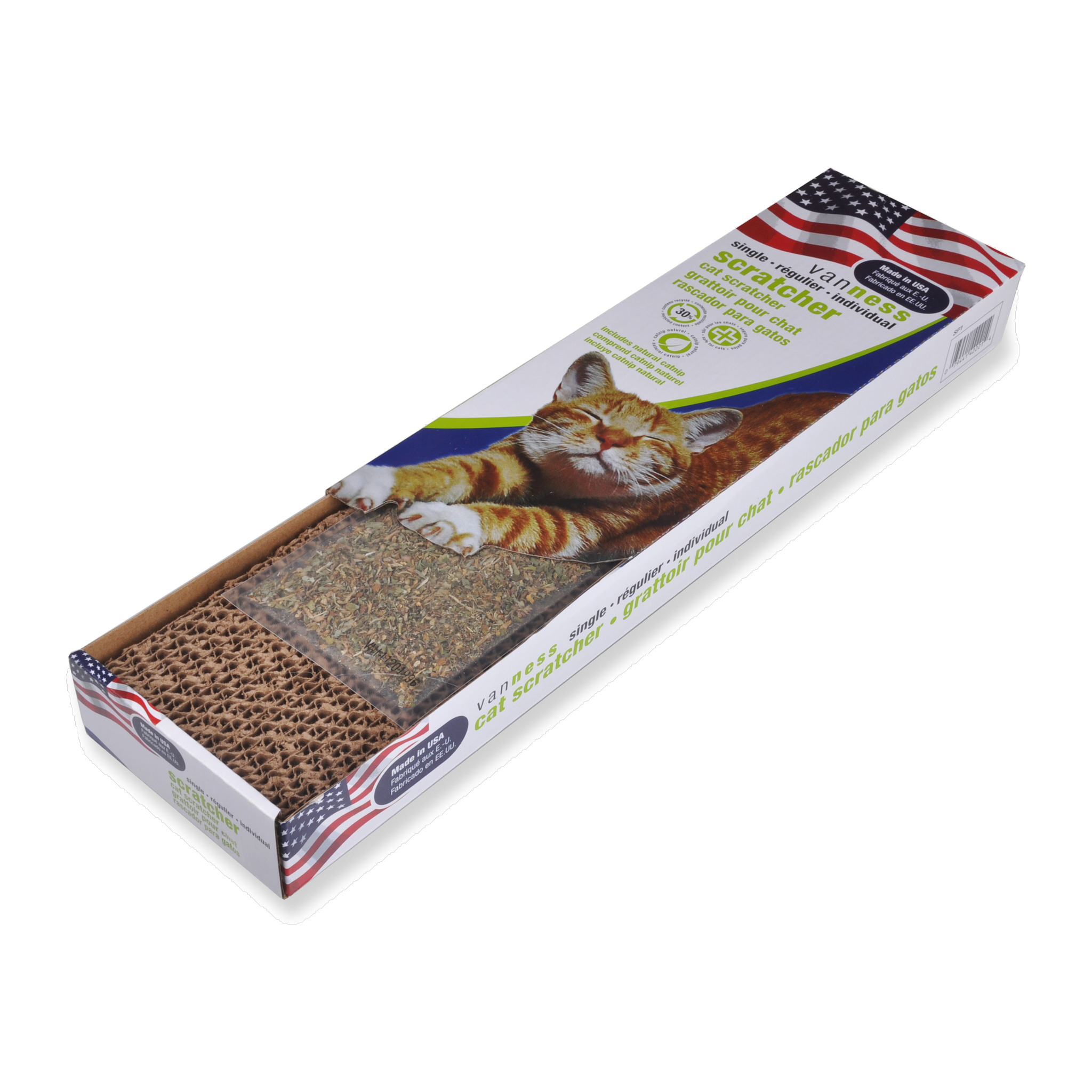 Van Ness Cat Scratch Pad Single in retail packaging, top view