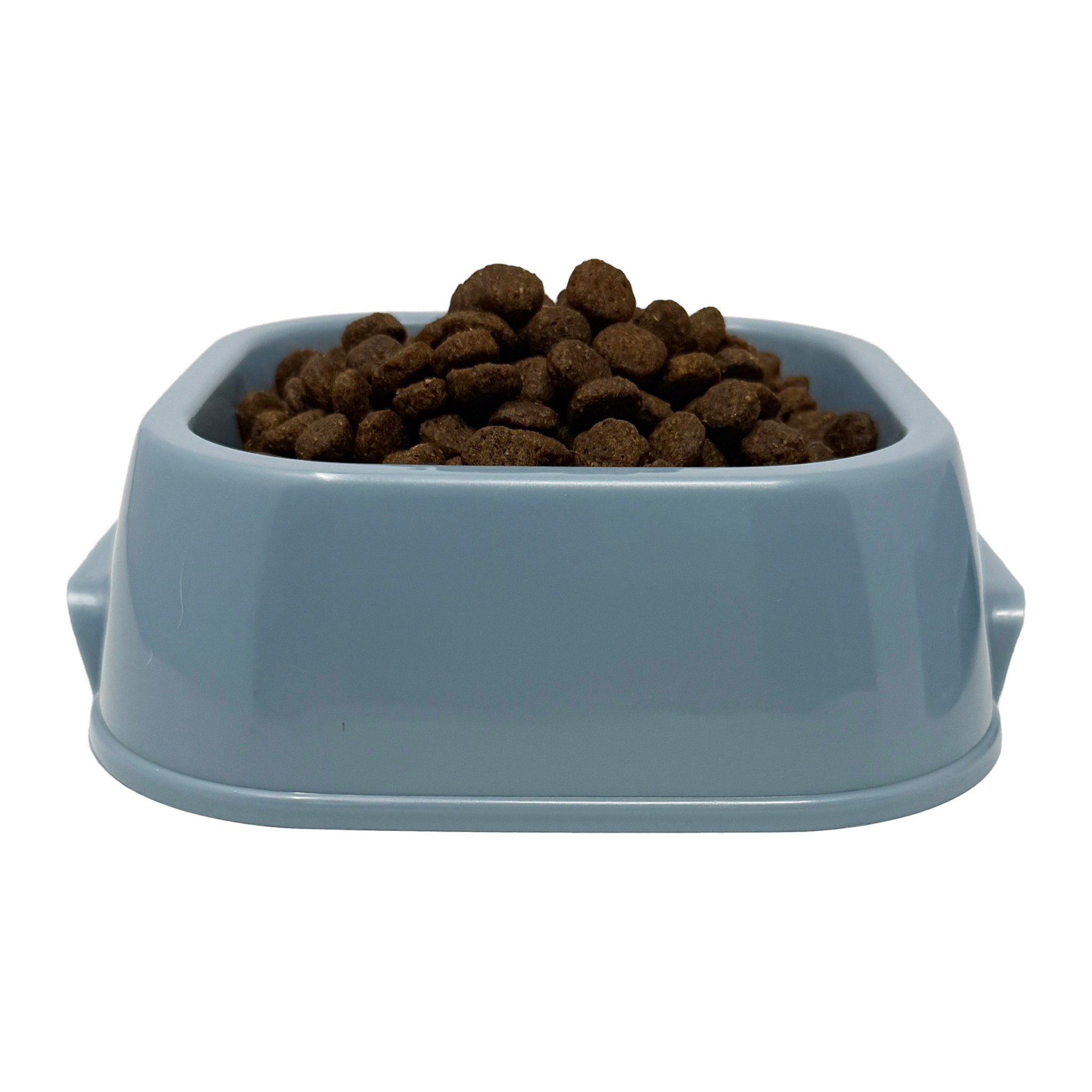 Van Ness Lightweight Plastic Pet Dish Medium 20 oz filled with dry kibble