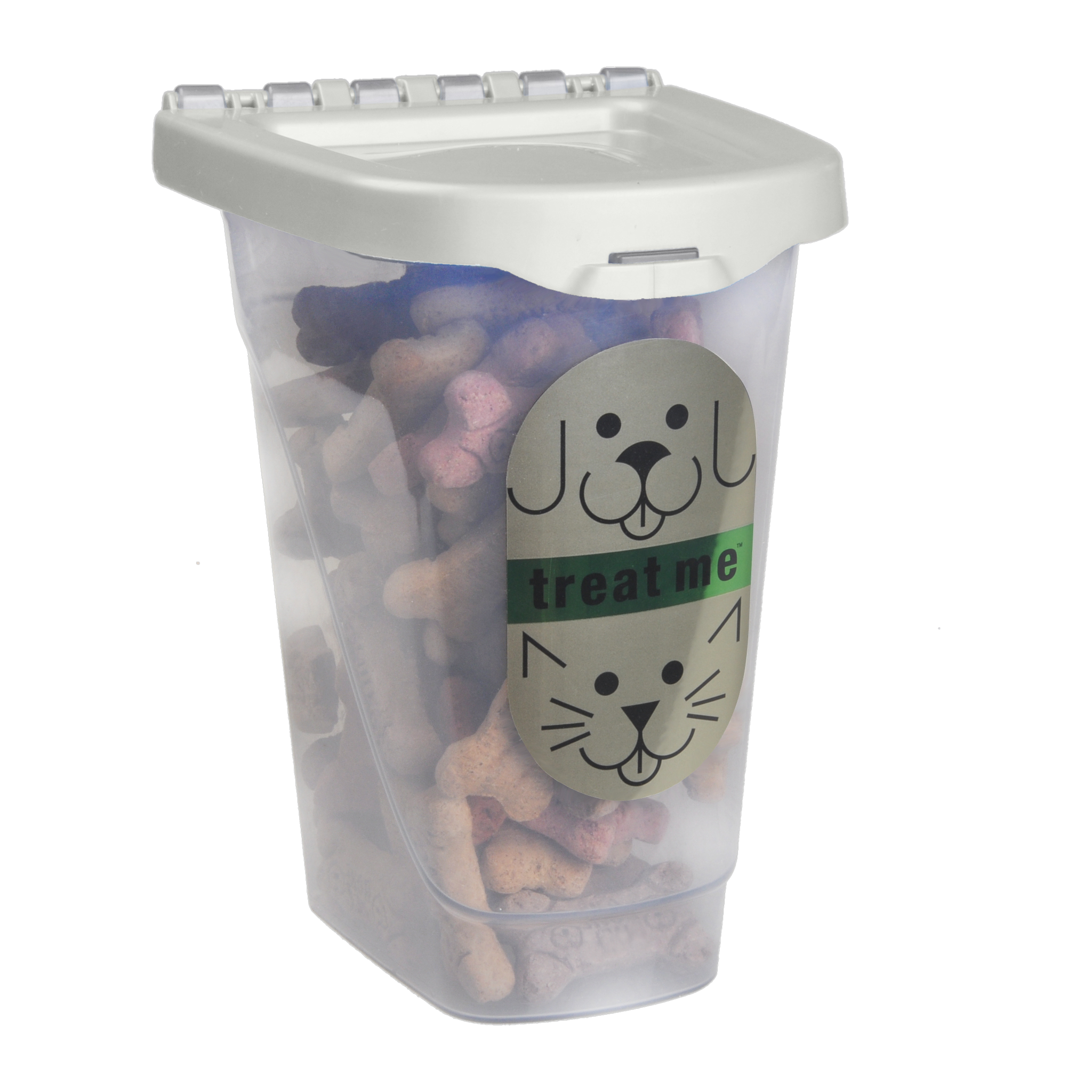 Van Ness Treat Me Pet Treat Container 2 lb filled with dog treats