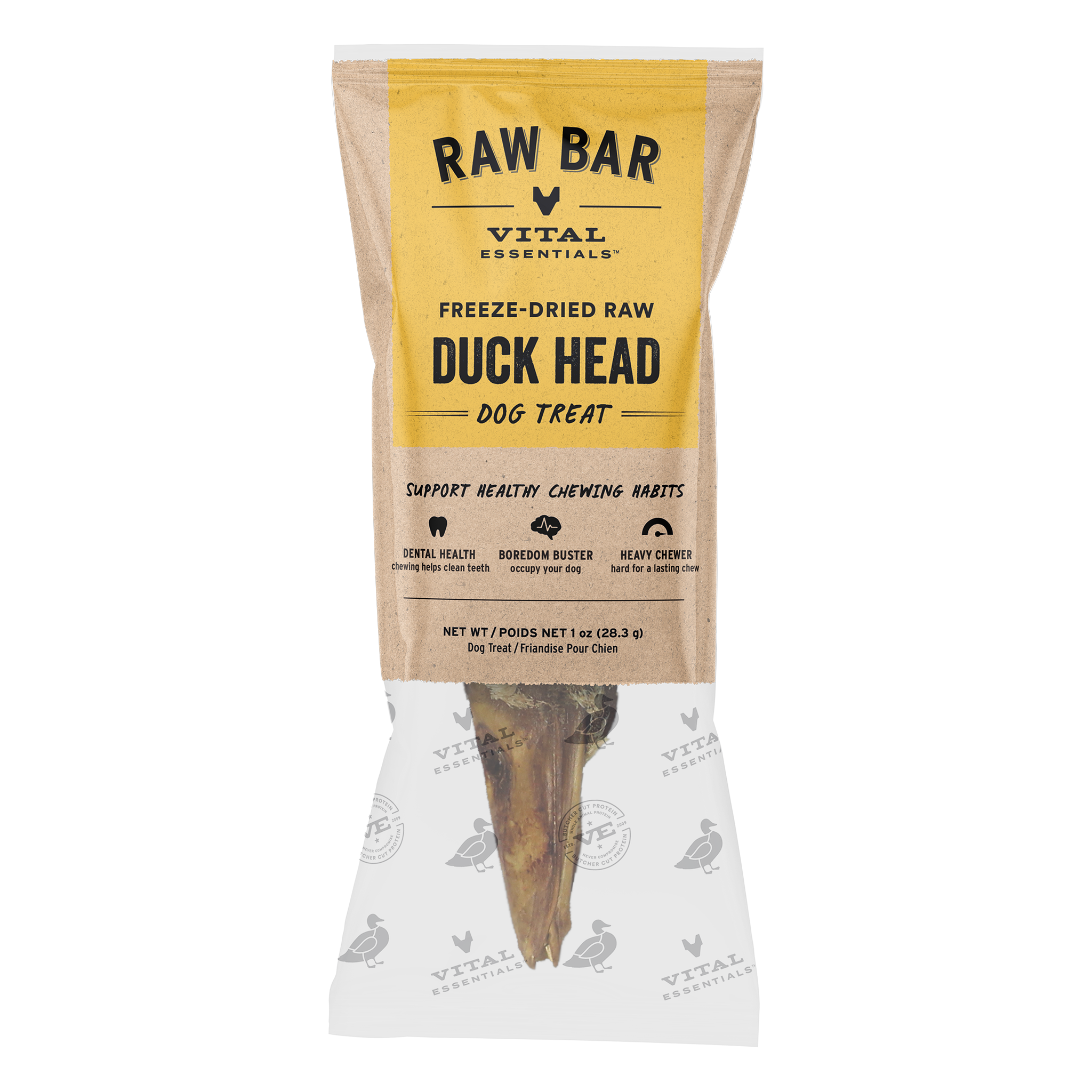 Vital Essentials Raw Bar Freeze-Dried Raw Duck Heads dog chew package front