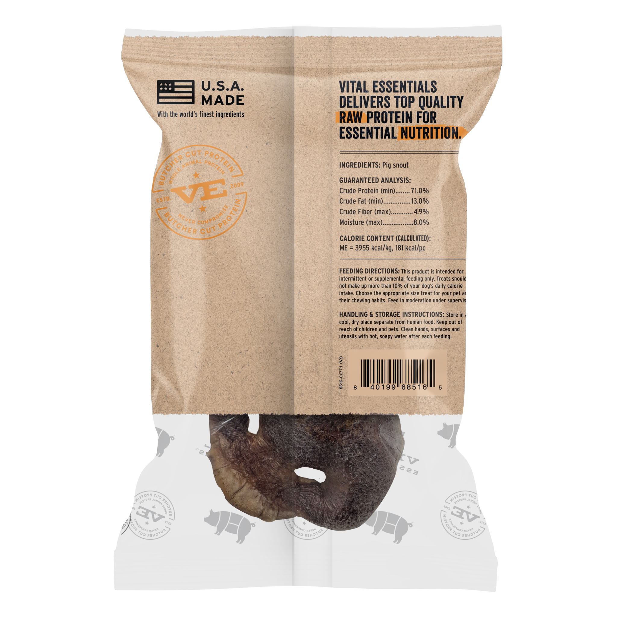 Back of the pig snouts chew package