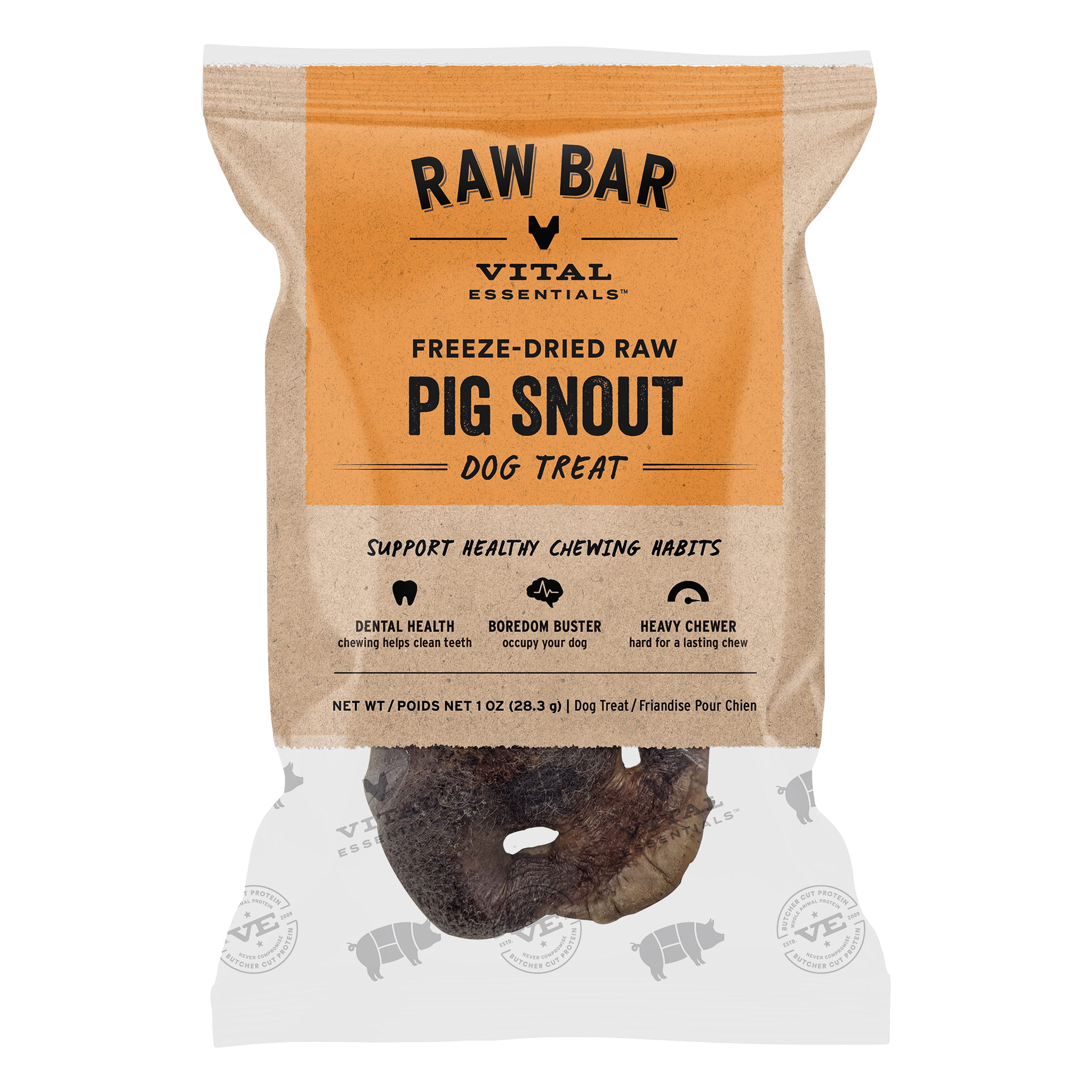 Vital Essentials Raw Bar Freeze-Dried Raw Pig Snouts dog chew package front