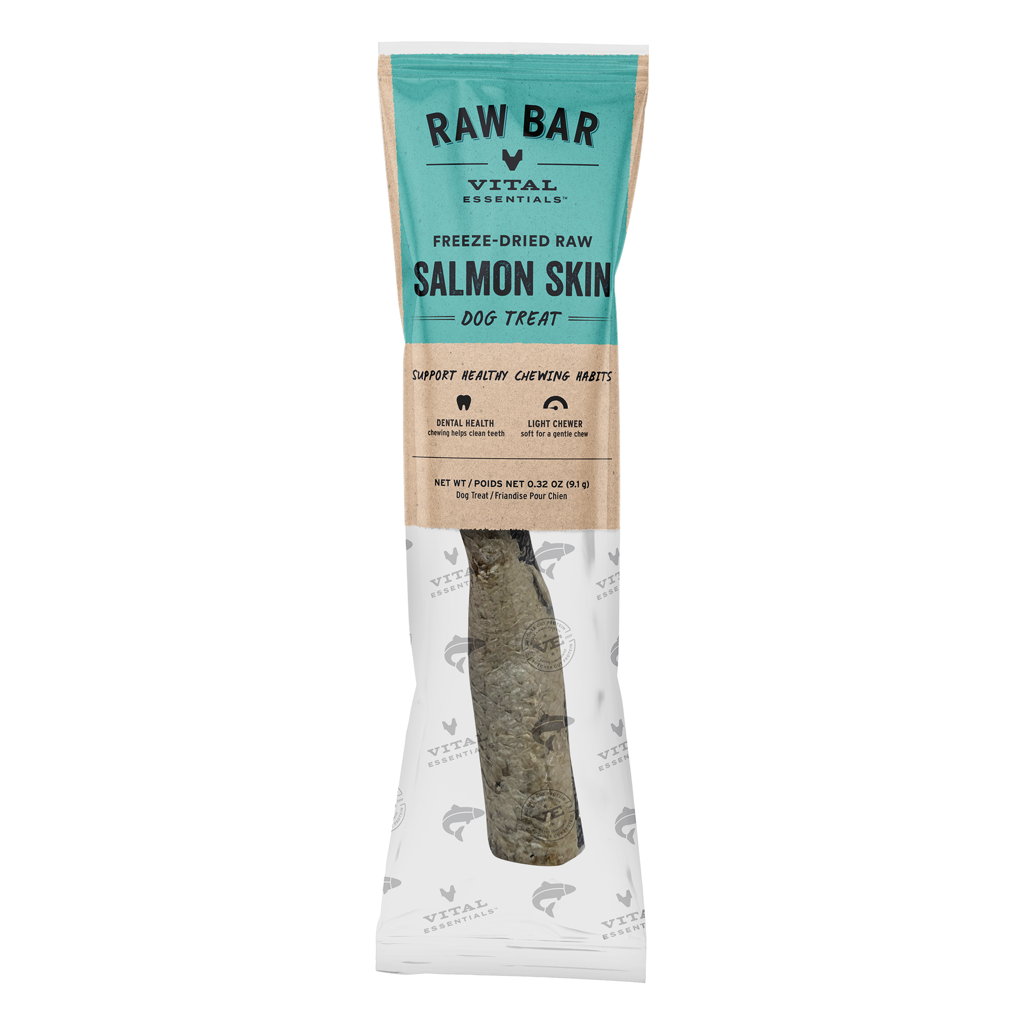 Vital Essentials Raw Bar Freeze-Dried Raw Salmon Skins dog chew package front