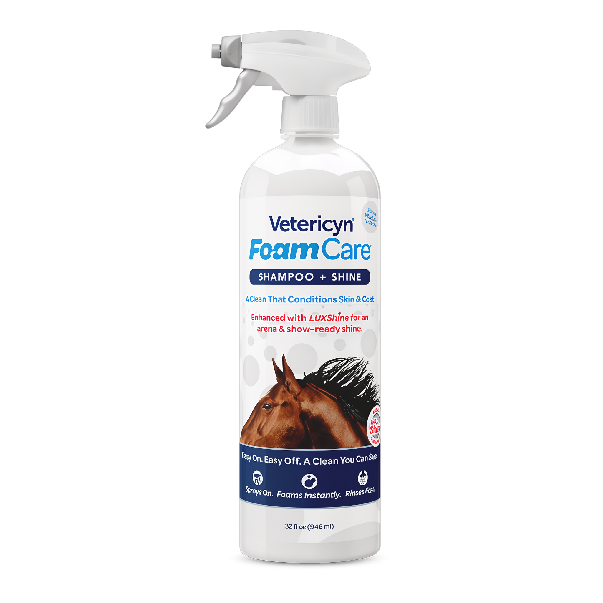 Vetericyn FoamCare Spray-On Equine Shampoo with LuxShine 32 oz bottle #32 OZ