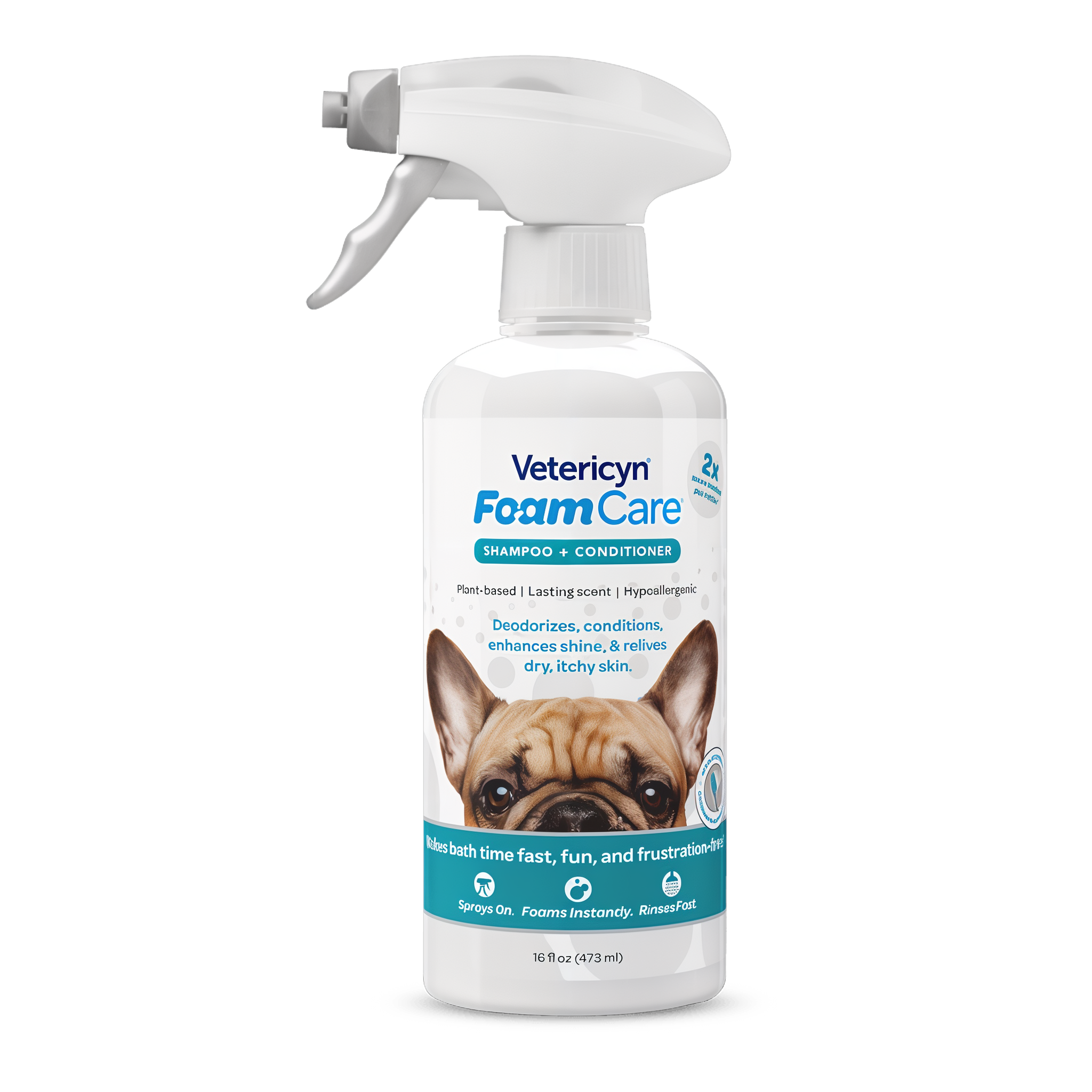 Vetericyn FoamCare Spray-On Pet Shampoo and Conditioner for All Coats 16 oz spray bottle #All Coats