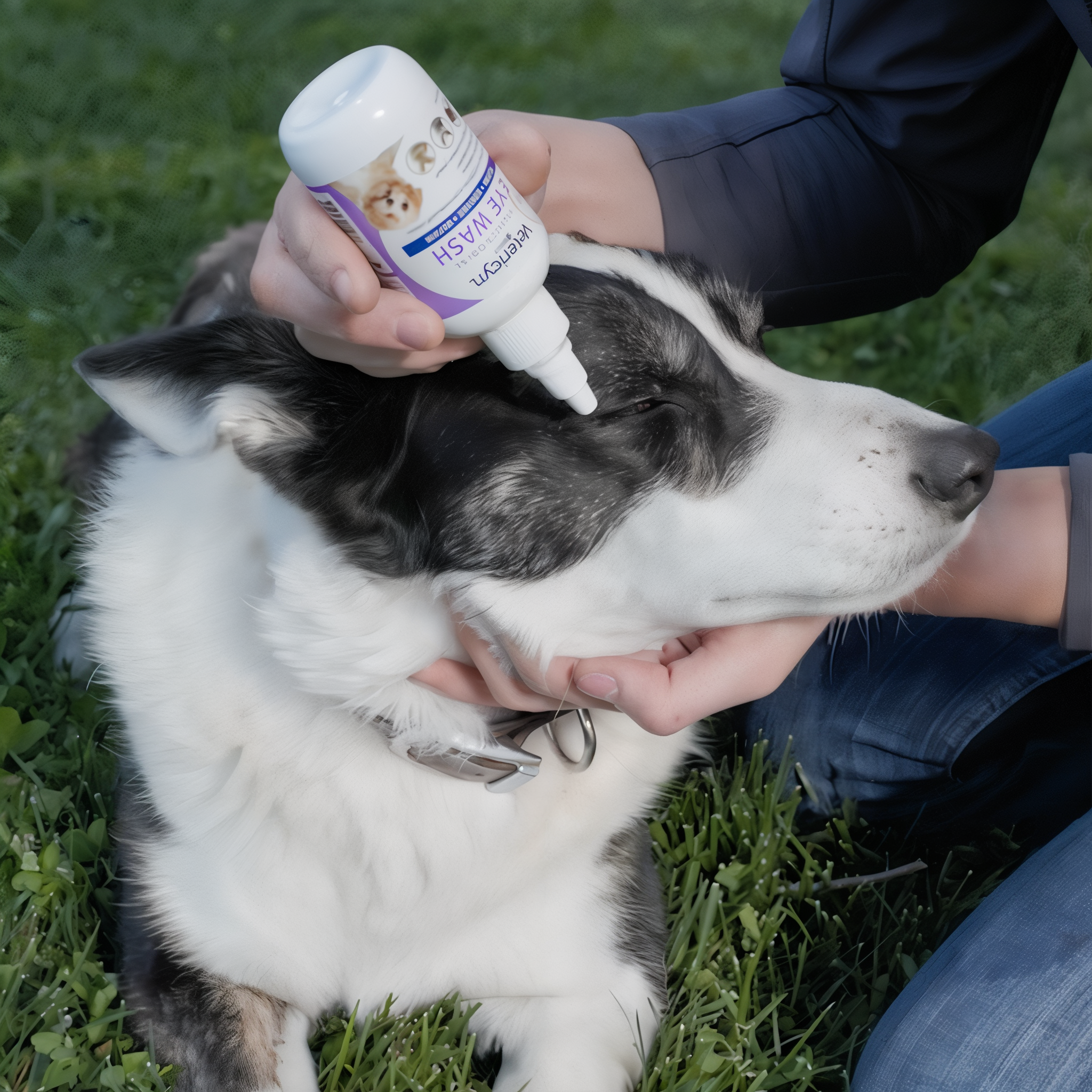 Rinsing a dog's eye with Vetericyn Plus Antimicrobial Eye Wash
