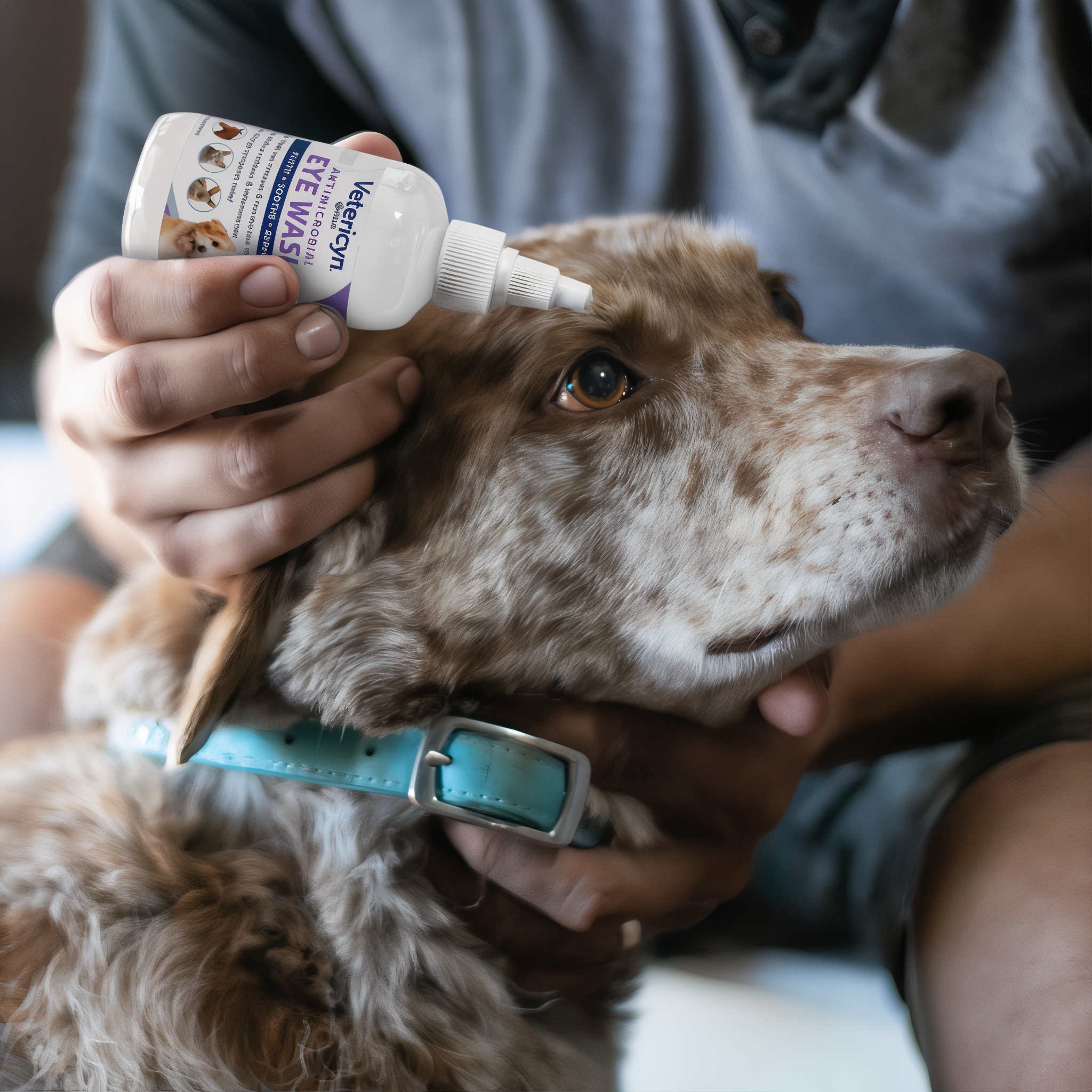 Rinsing a pet's eye with Vetericyn Plus Eye Wash