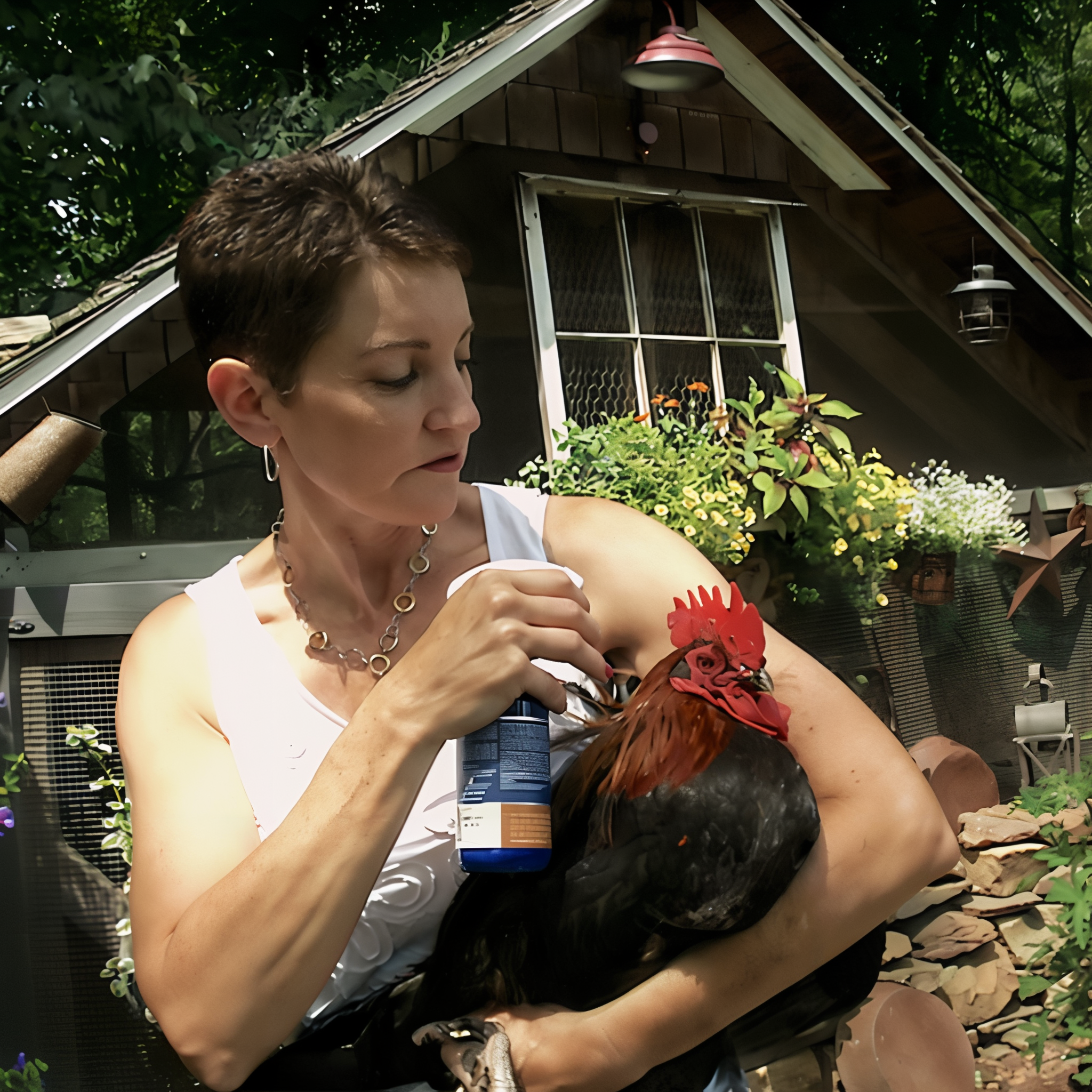 Applying Vetericyn Plus Poultry Care to a chicken