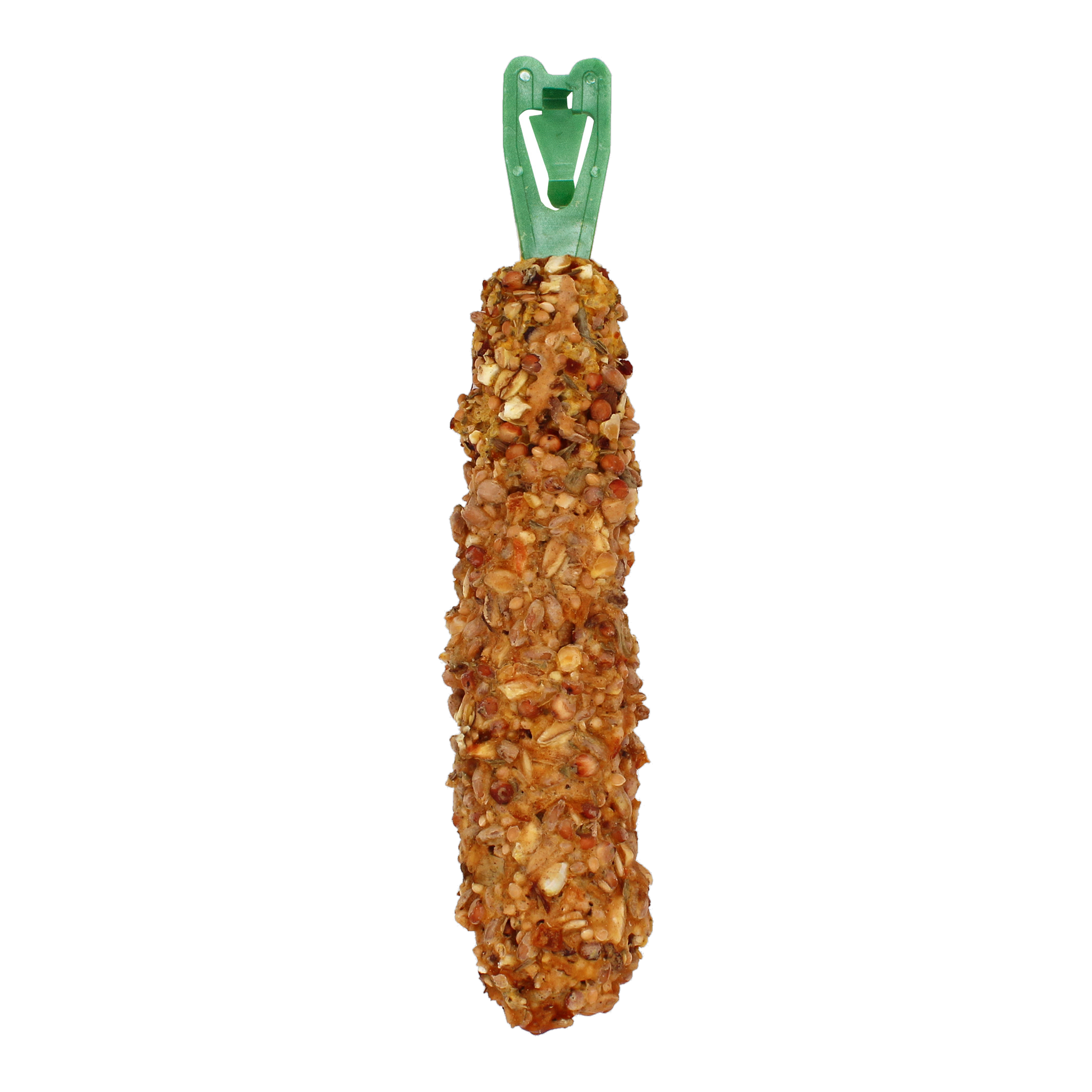 Single Crunch Stick with hanging clip showing the baked carrot and honey coating
