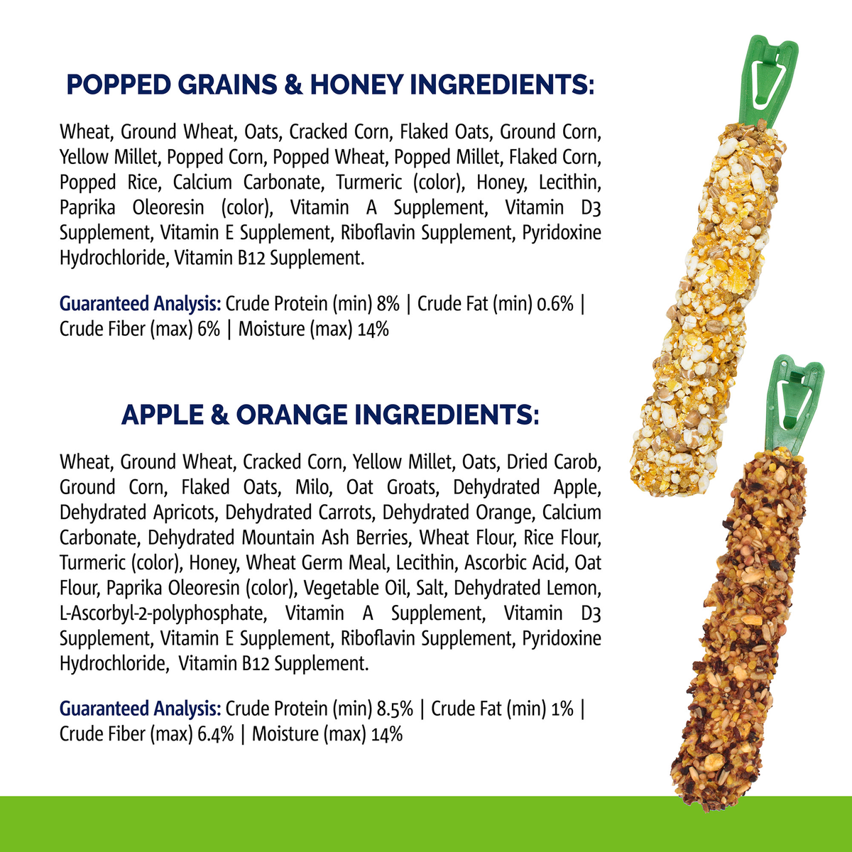 Vitakraft Crunch Sticks variety pack ingredients and guaranteed analysis panel