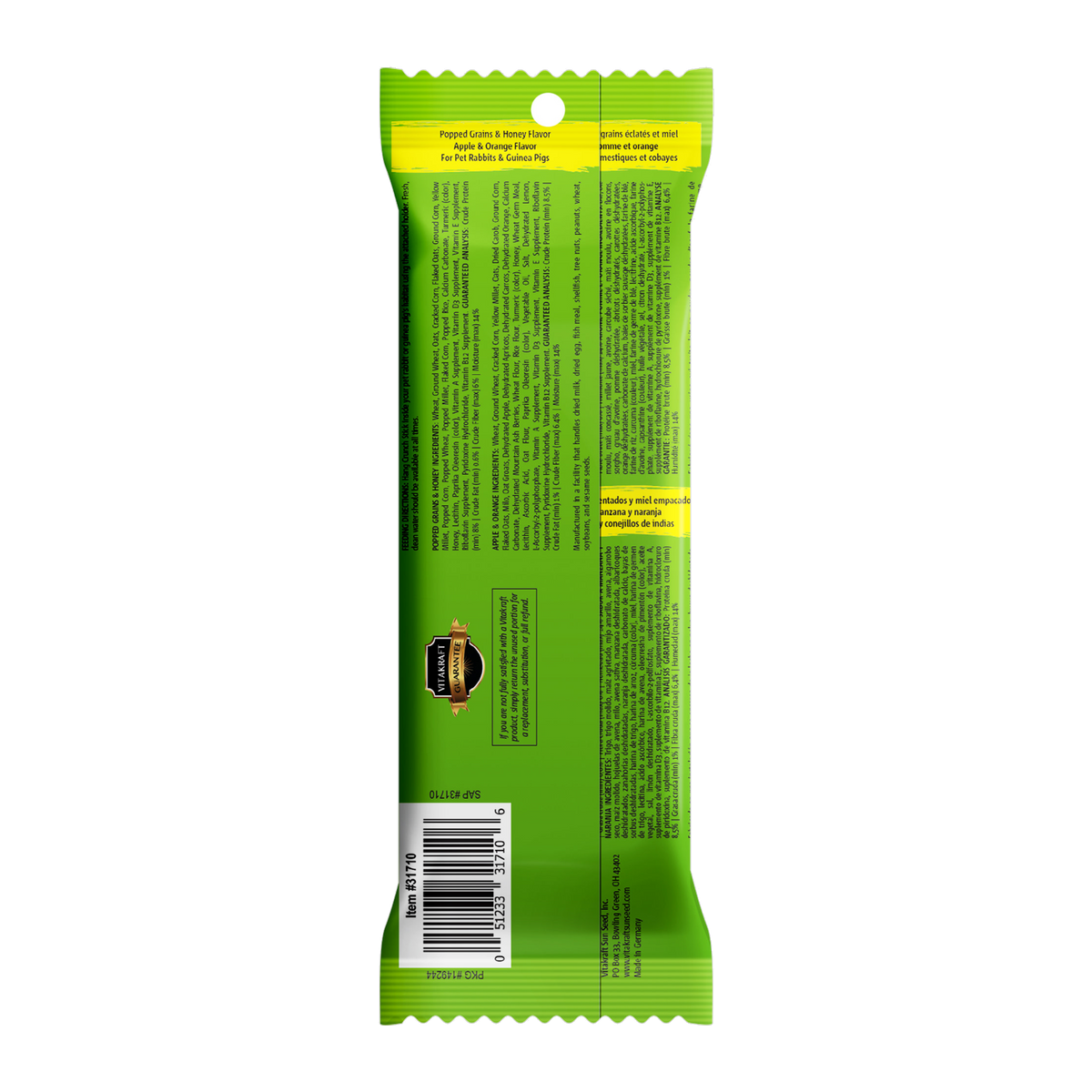 Vitakraft Crunch Sticks variety pack package back with ingredients