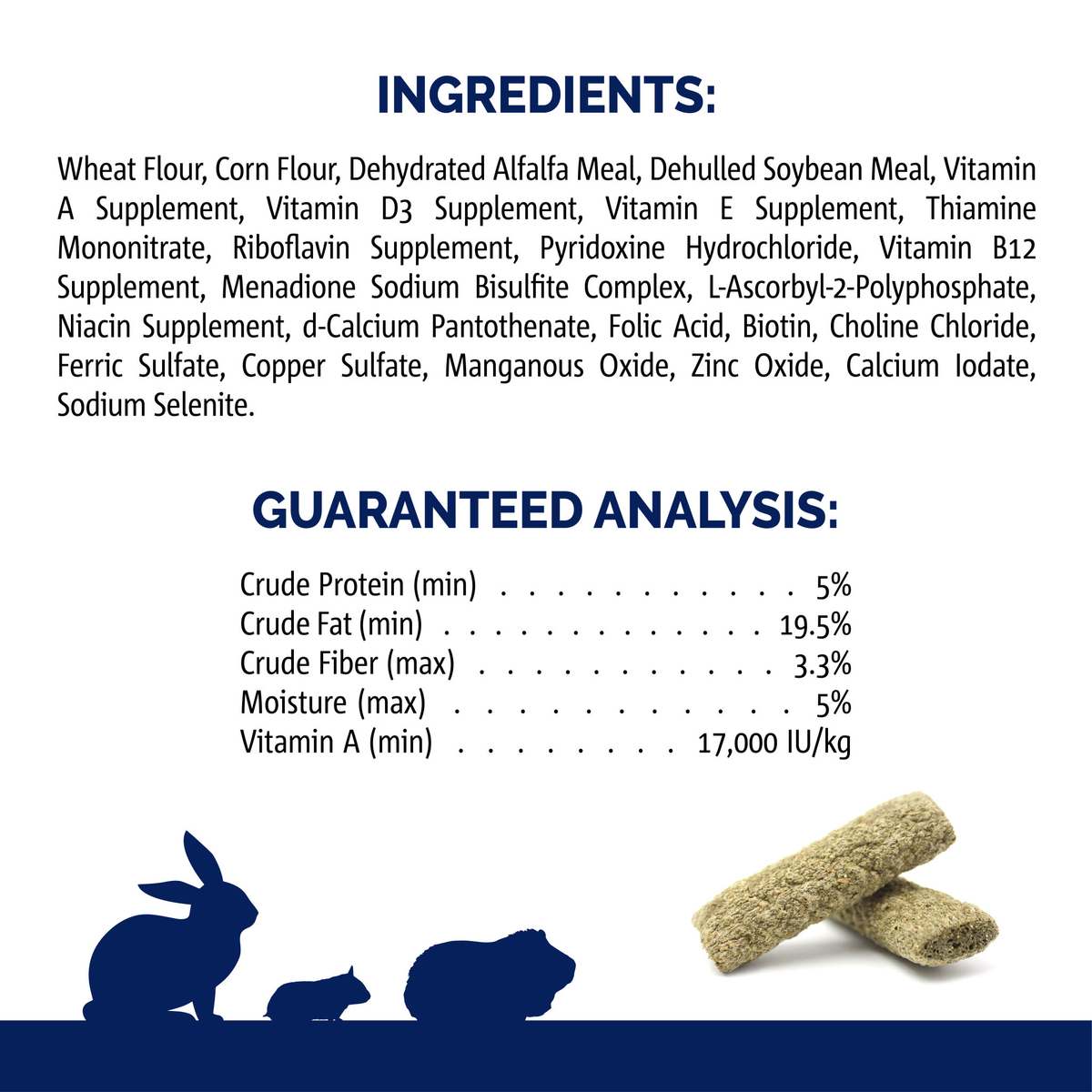 Vitakraft Slims with Alfalfa ingredients and guaranteed analysis panel